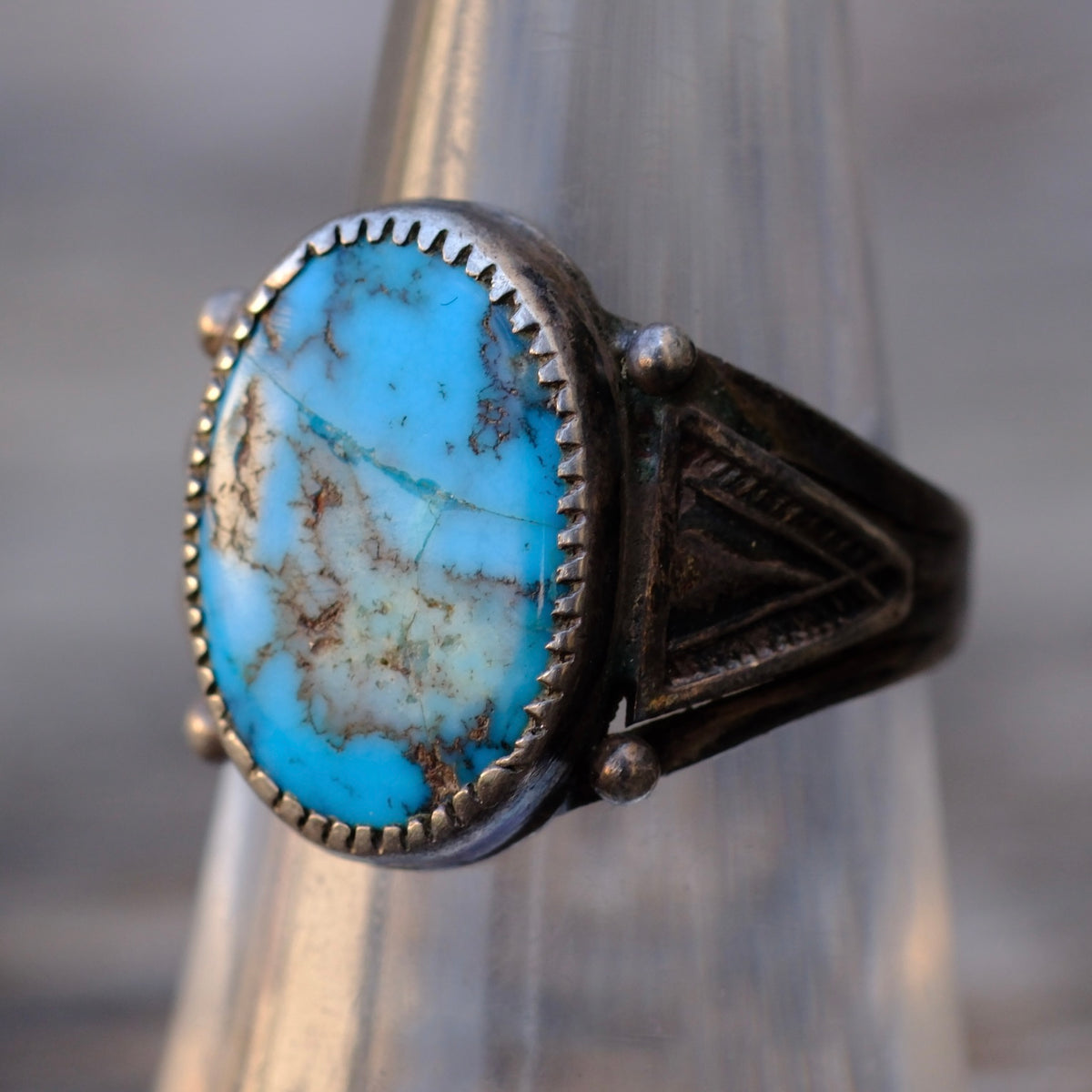 Vintage Sterling Turquoise Stamped Band Ring 6.5