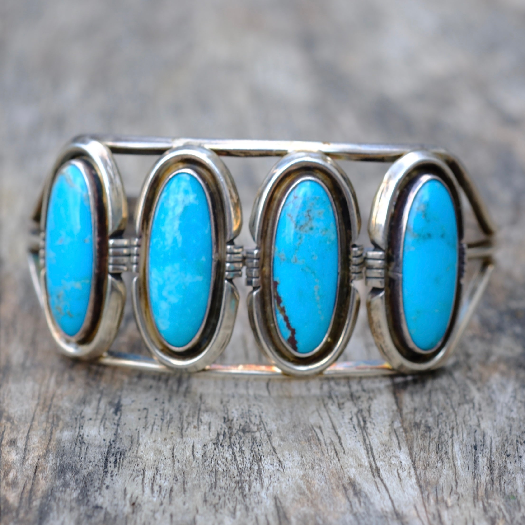 Vintage Sterling 4-Stone Turquoise Cuff Bracelet