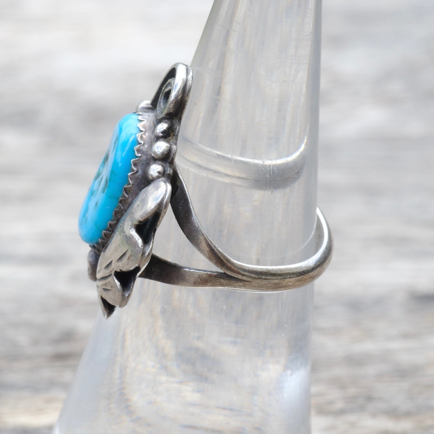 Vintage Sterling Turquoise Feather Ring 5.5