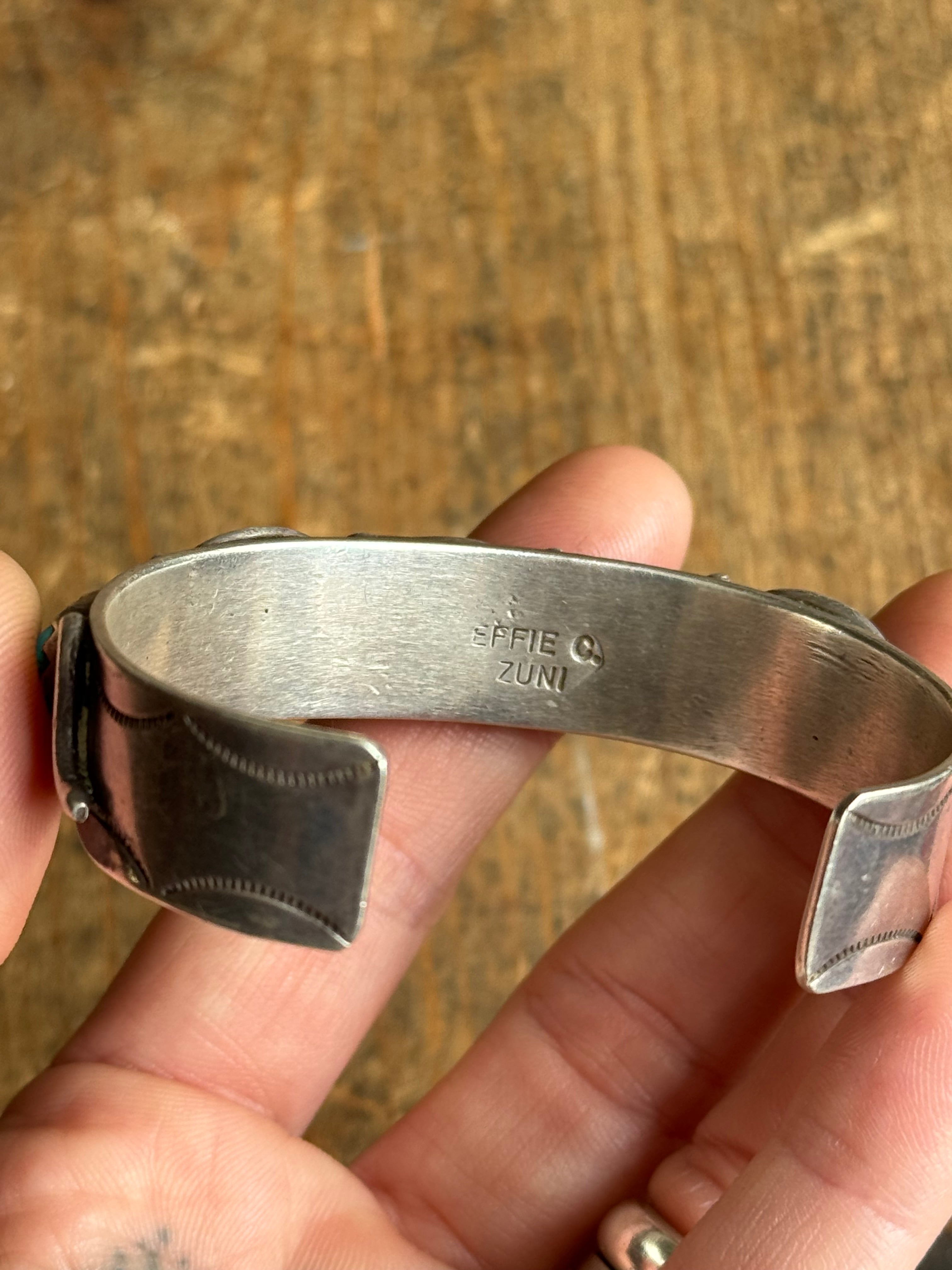 Vintage Sterling Silver Zuni Effie C Turquoise Snake Cuff