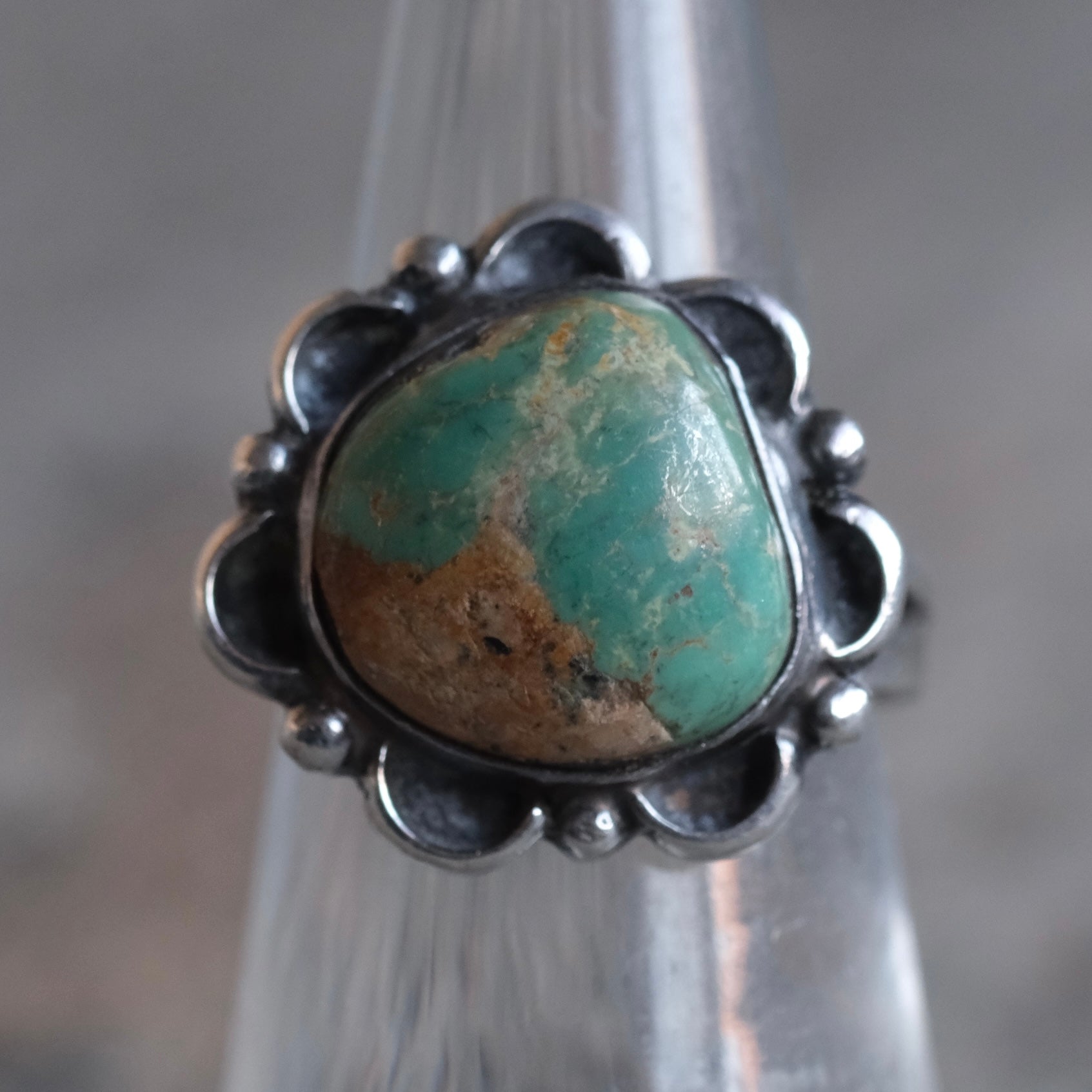 Vintage Sterling Turquoise Floret Ring 6.5