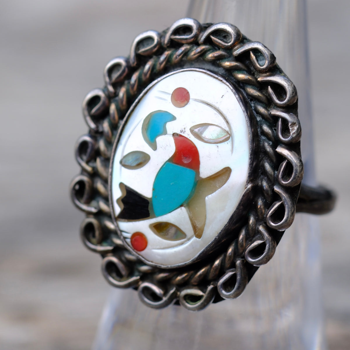 Vintage Sterling Multistone Inlay Bird Ring 6.75