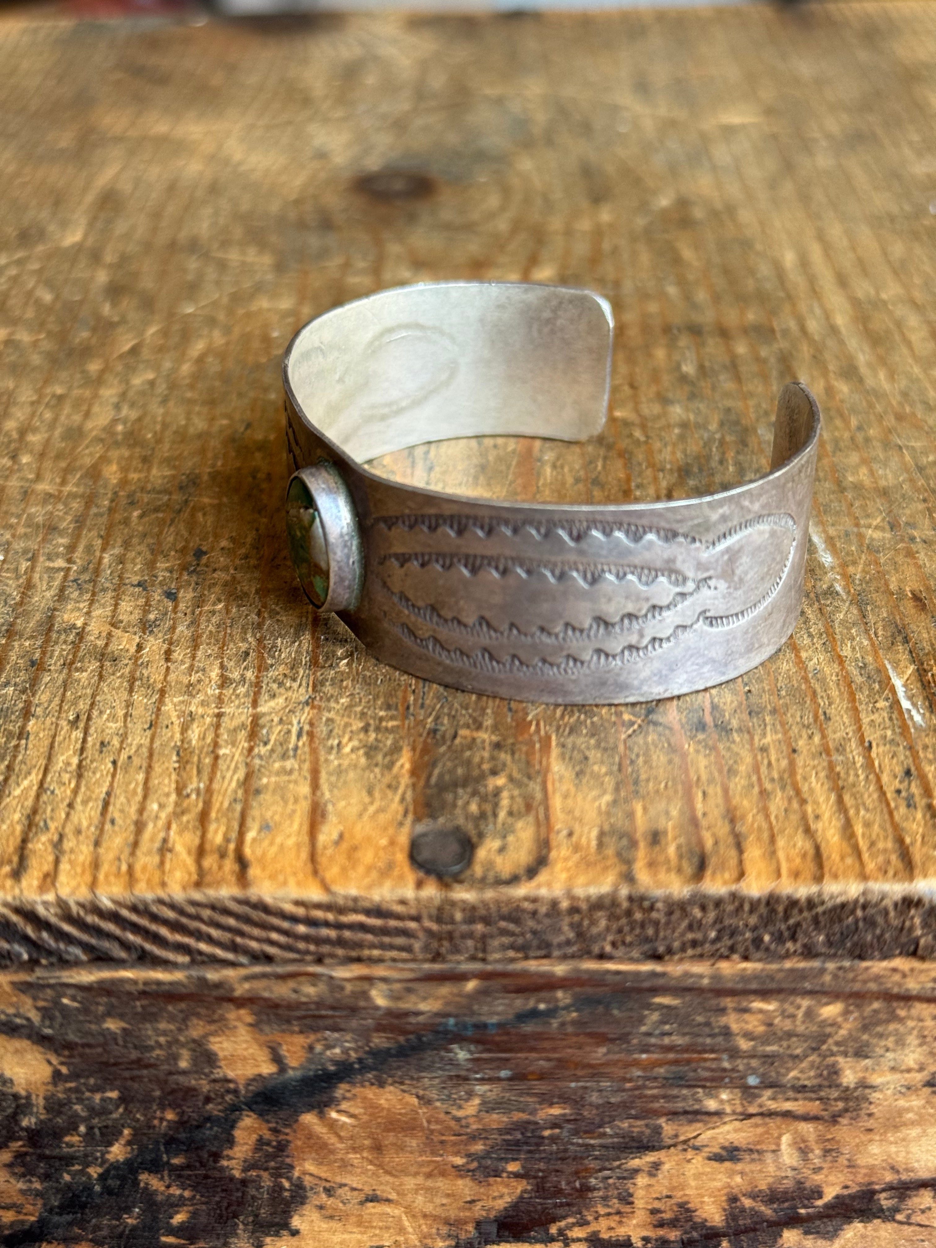 Vintage Sterling Silver Stamped Turquoise Cuff