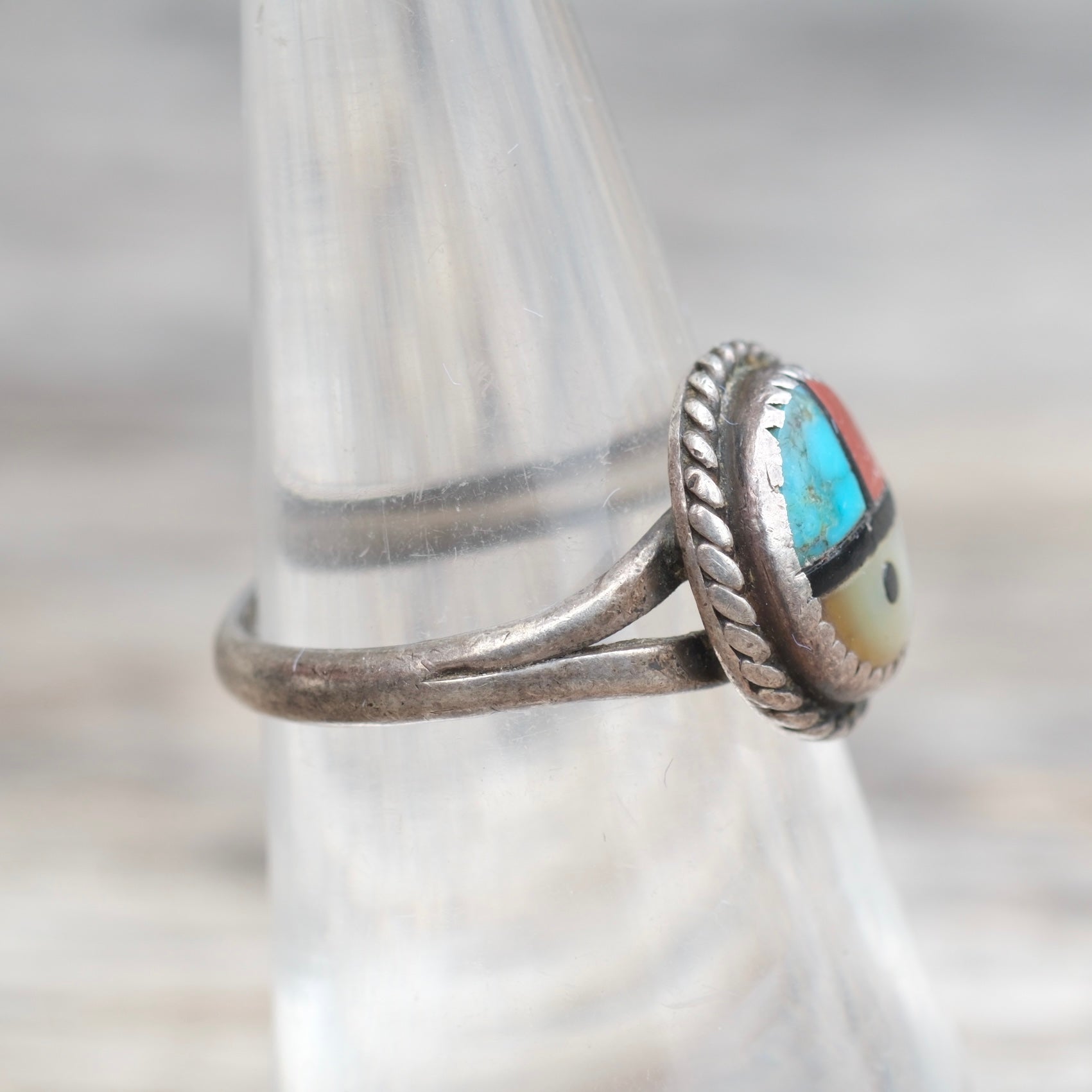 Vintage Sterling Zuni Surface Roper Ring 6.75