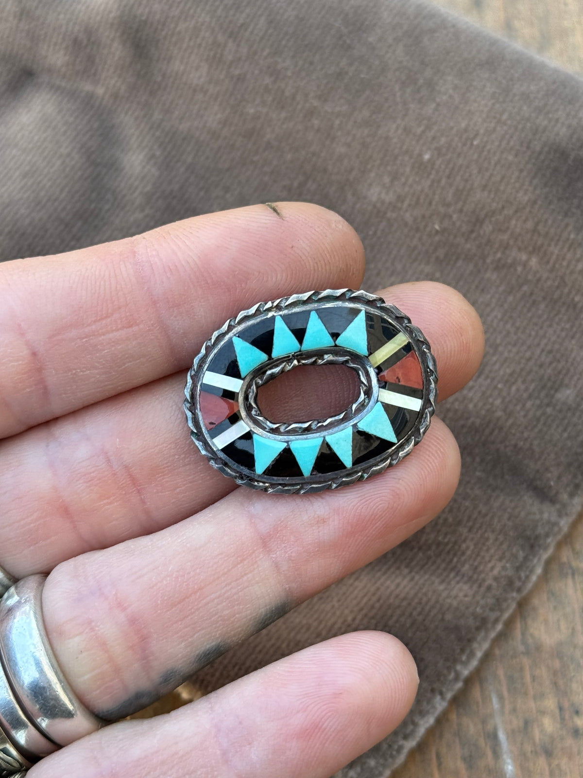 Vintage Sterling Silver Multistone Inlay Pendant Pin