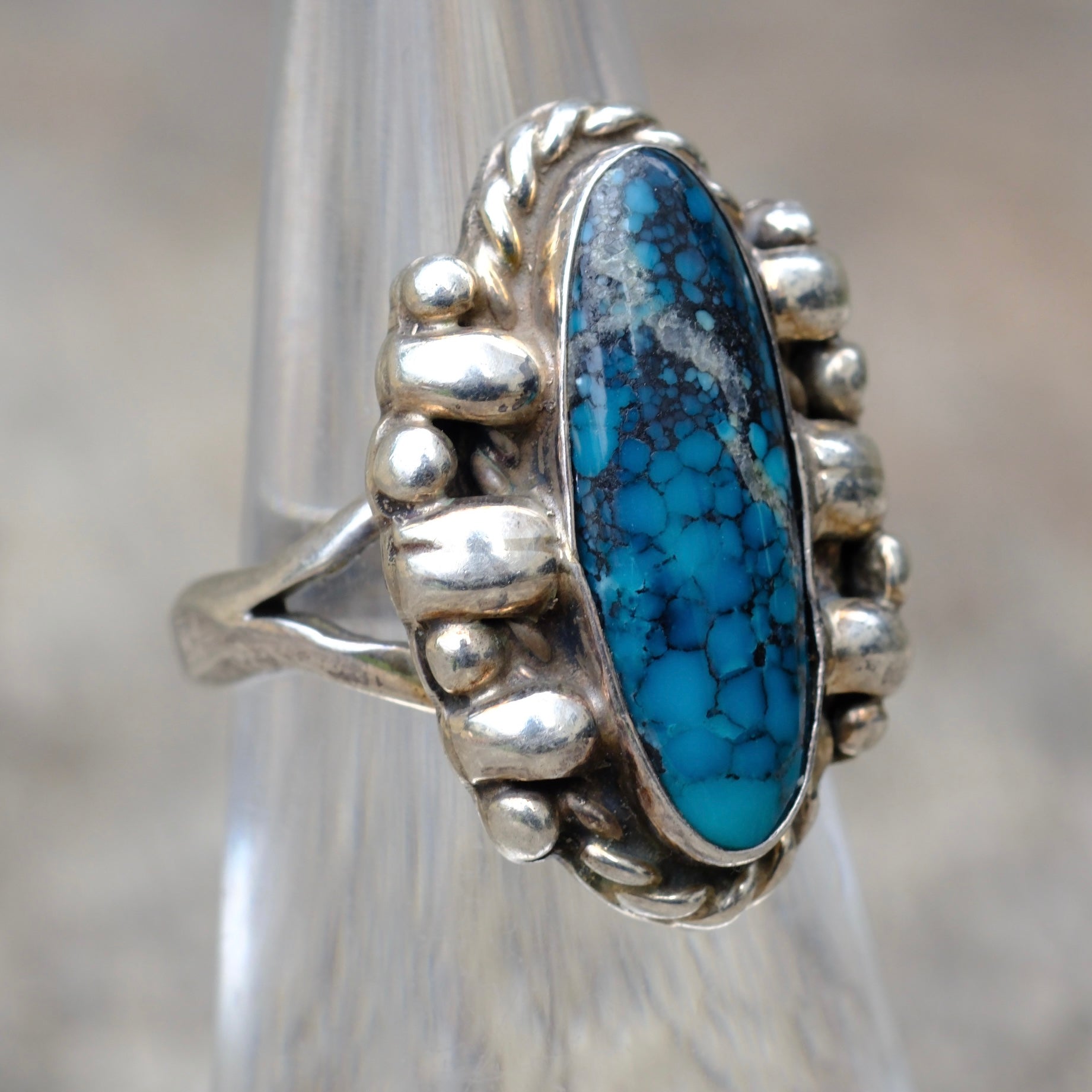 Vintage Sterling Spiderweb Turquoise Ring 5.75