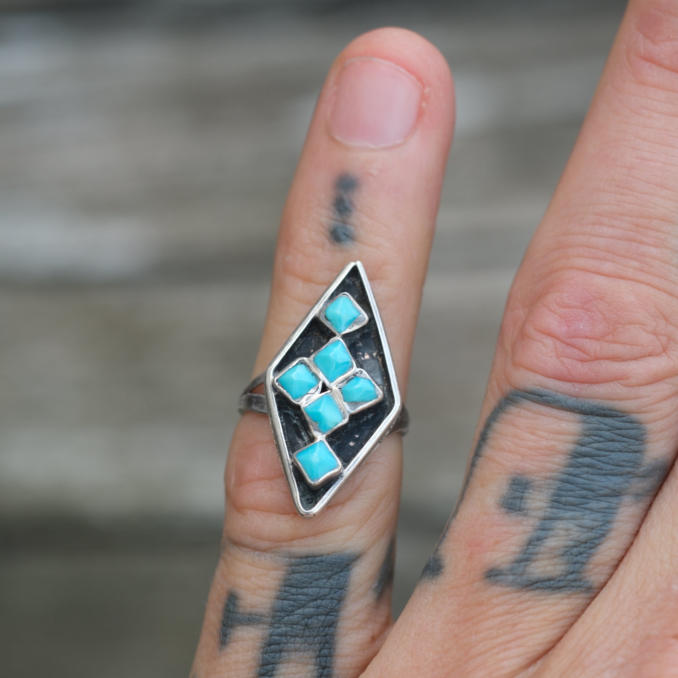 Vintage Sterling Turquoise Cluster Ring 4