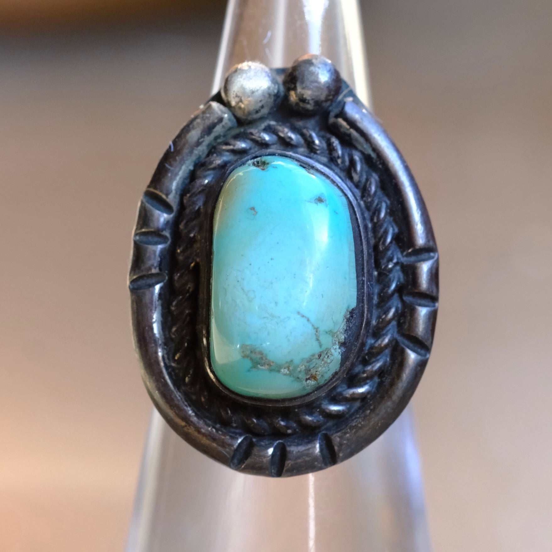 Vintage Sterling Turquoise Roper Ring 4