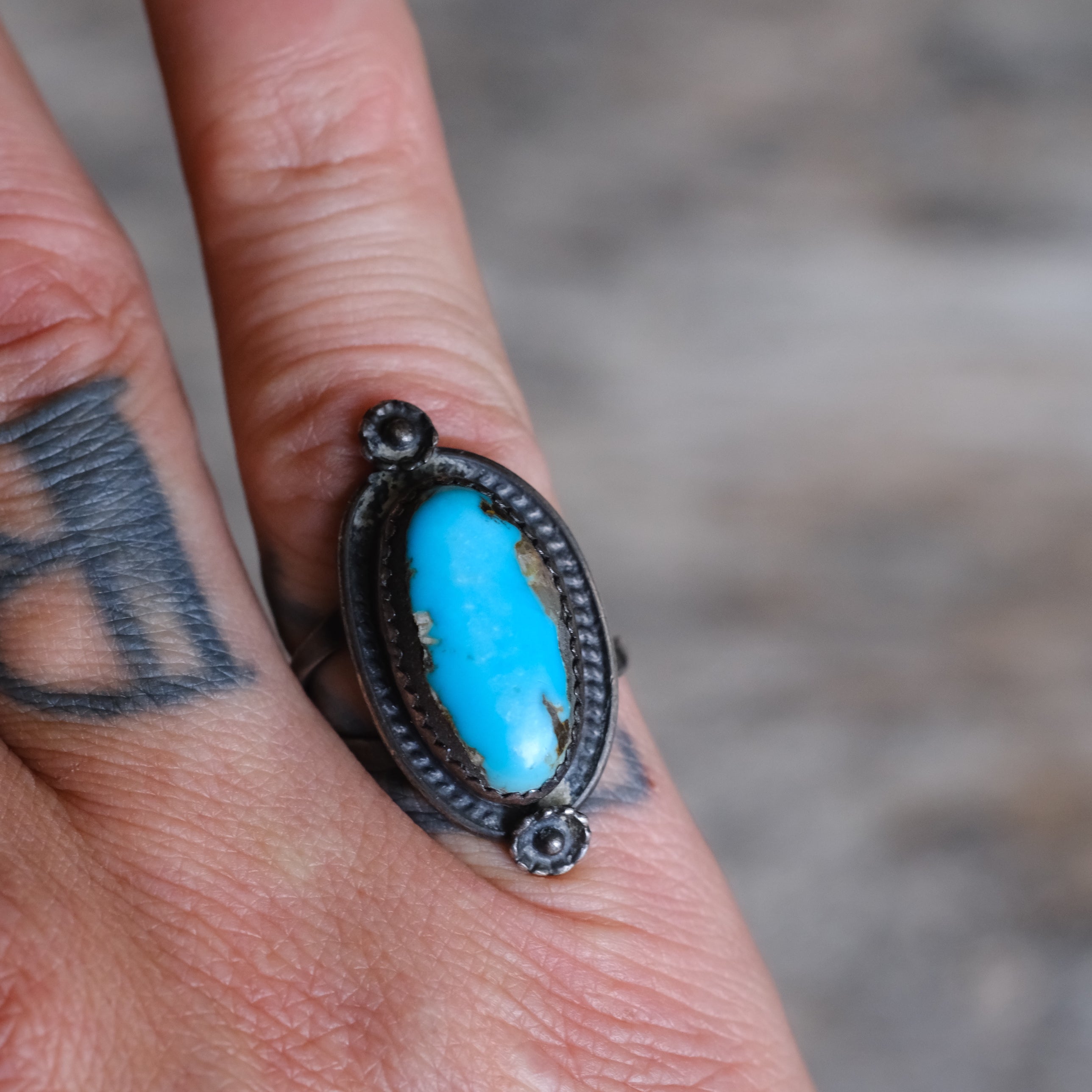 Vintage Sterling Turquoise Roper Ring 5.25