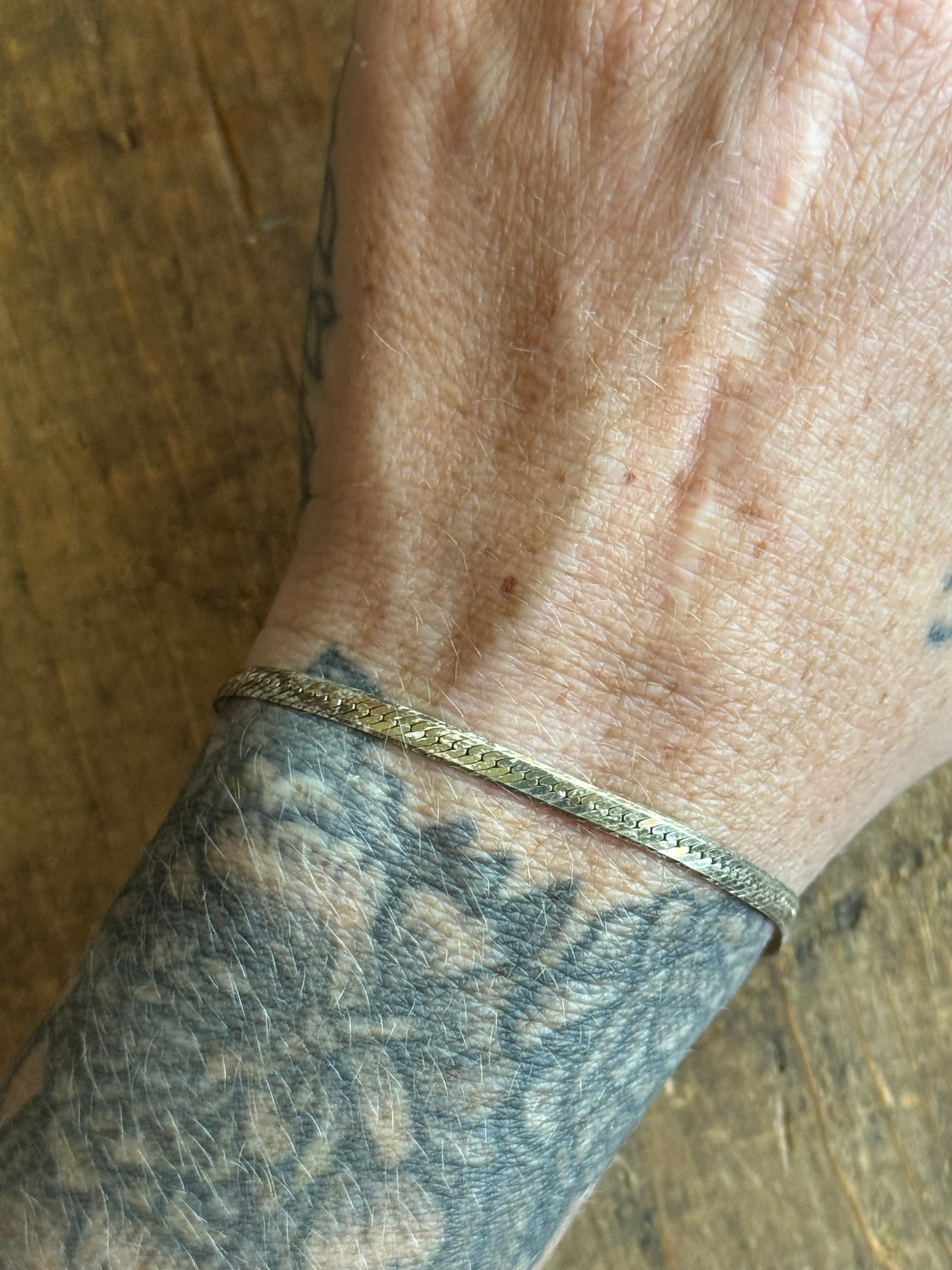 Vintage Sterling Silver Herringbone Chain Bracelet 8.5"