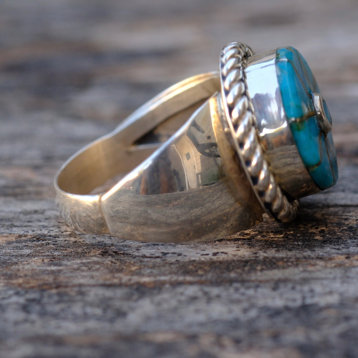 Vintage Sterling Turquoise Inlay Pinwheel Ring 8