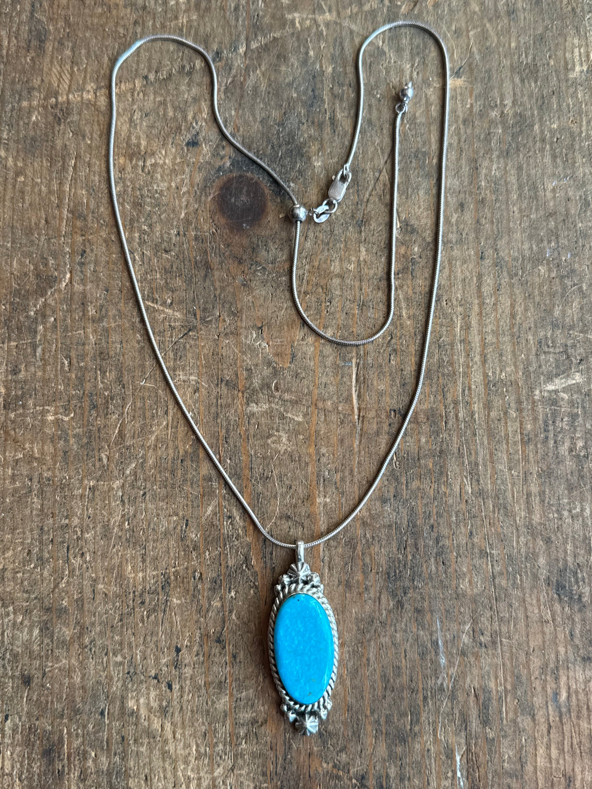 Vintage Sterling Silver Roped Star Turquoise Necklace