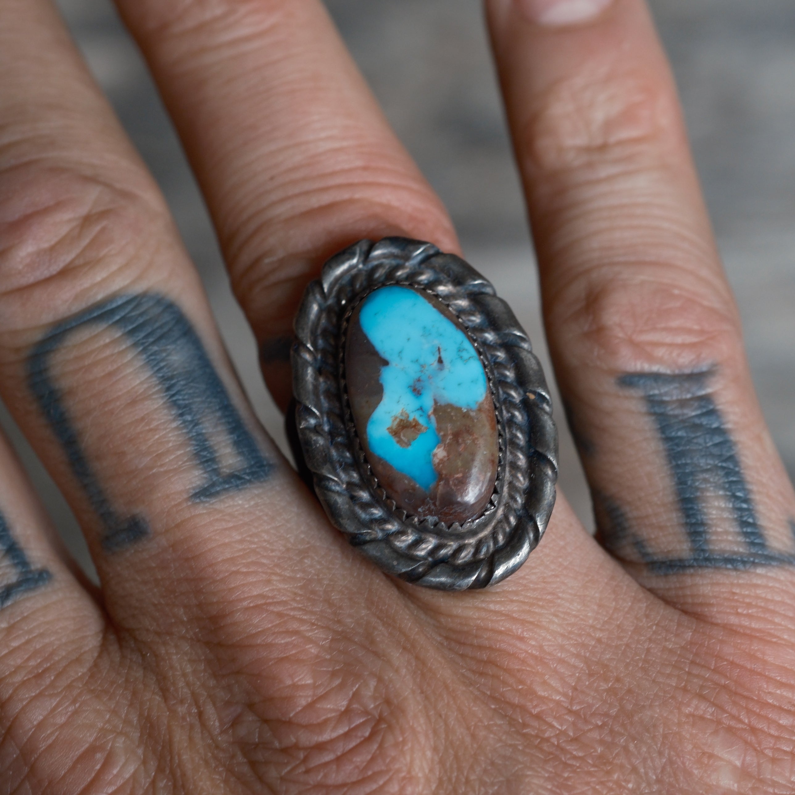 Vintage Sterling Turquoise Roper Ring 8.25
