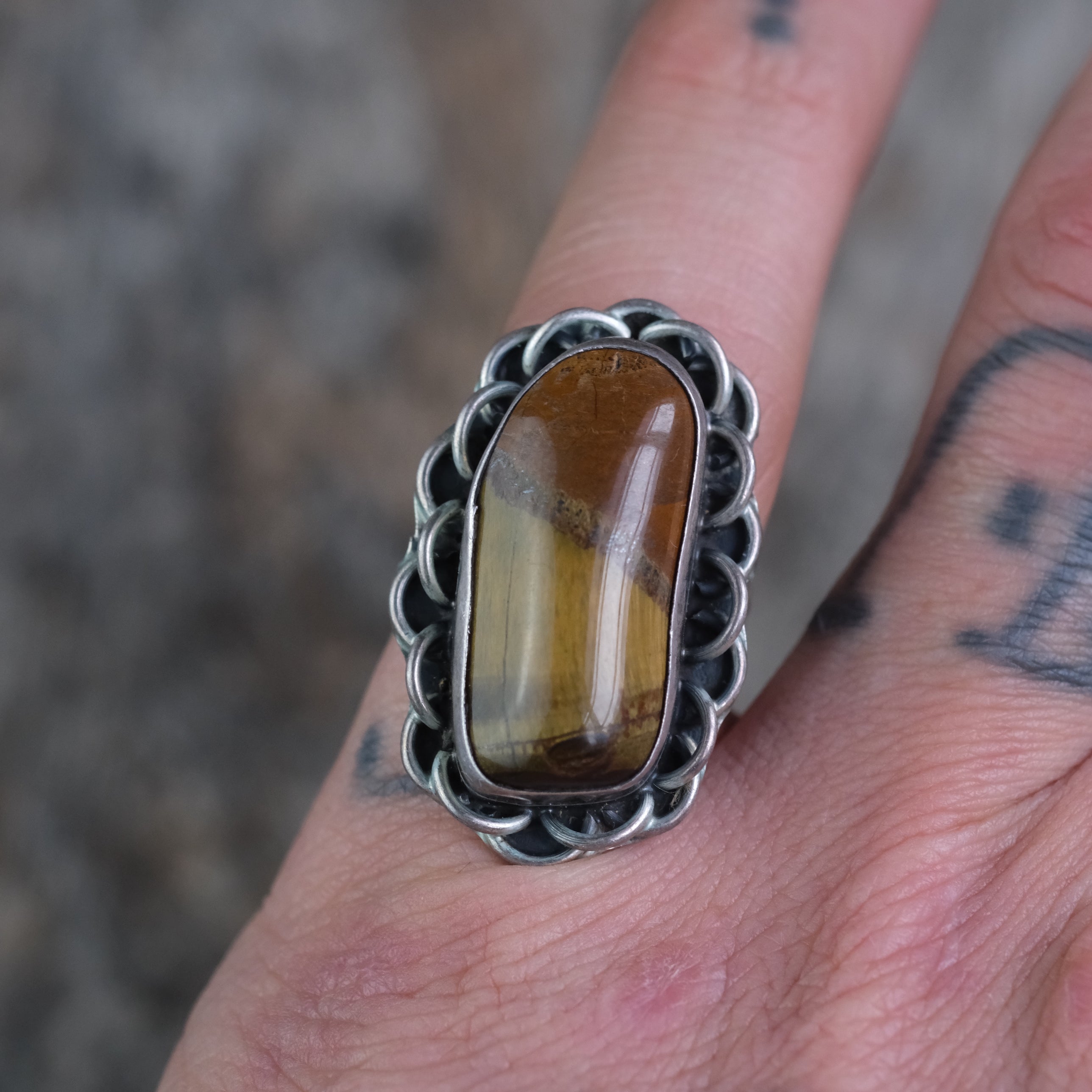 Vintage Sterling Brown Jasper Ring 6.25