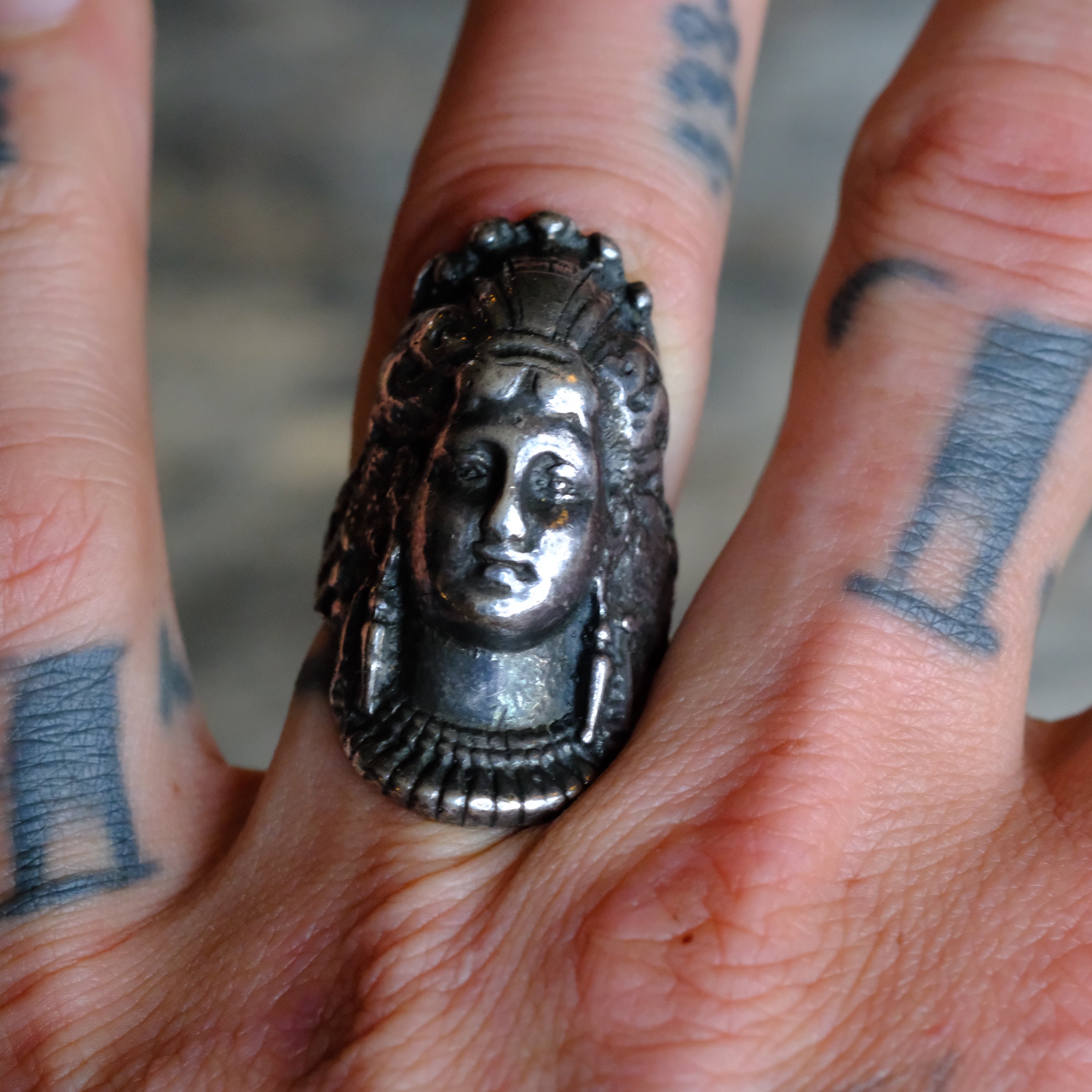 Vintage Sterling Silver Warrior Ring 7.5