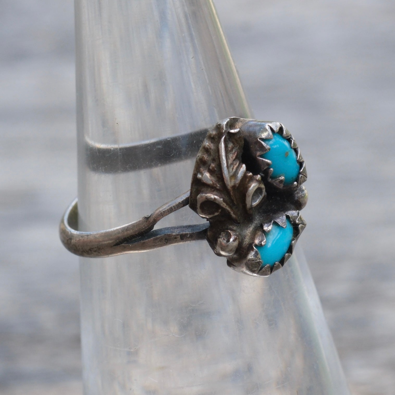 Vintage Sterling 2-Stone Turquoise Ring 4.75