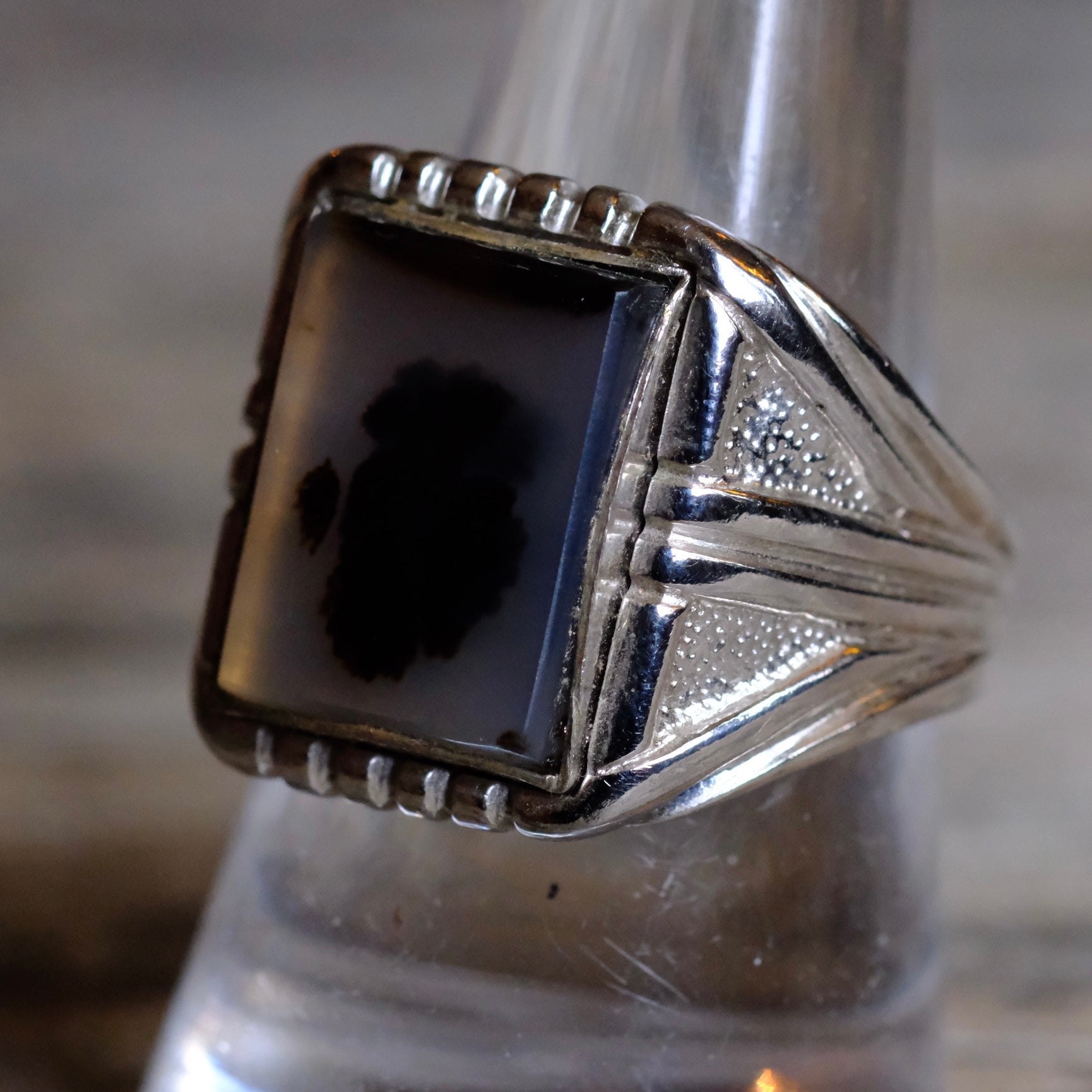Vintage Sterling Agate Signet Ring 9.75