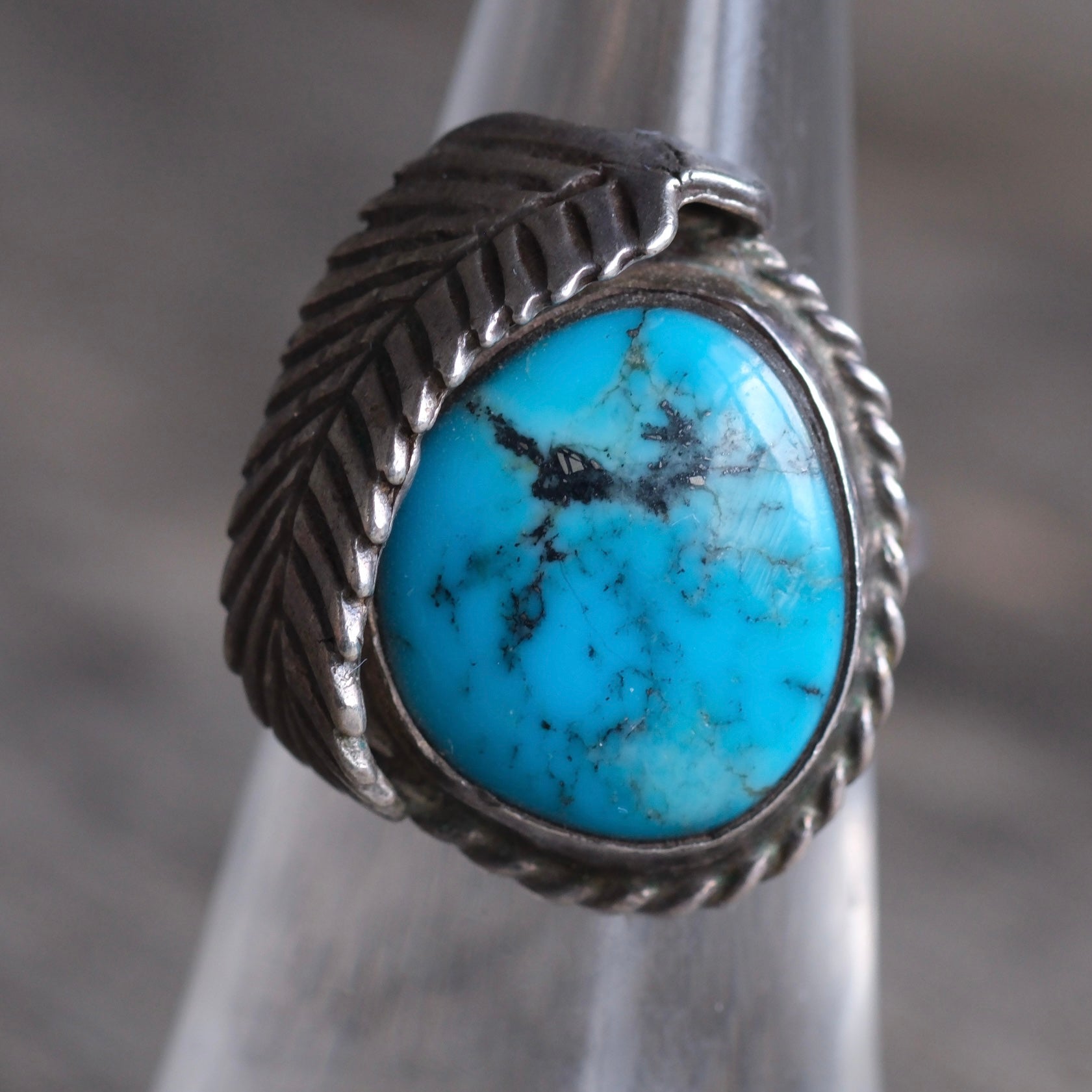 Vintage Sterling Turquoise Feather Ring 5.75