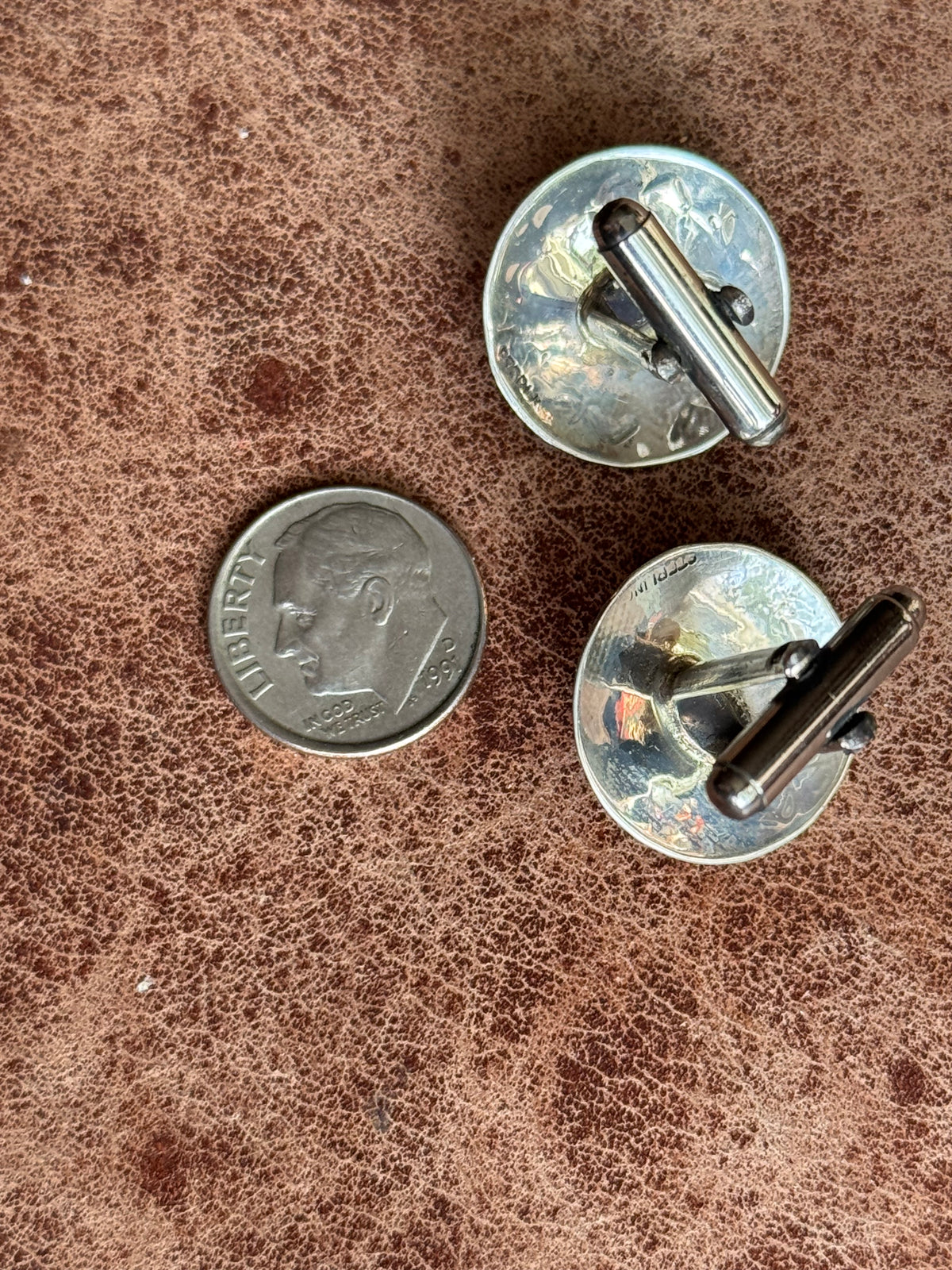 Vintage Sterling Silver Stamped Turquoise Concho Cufflinks