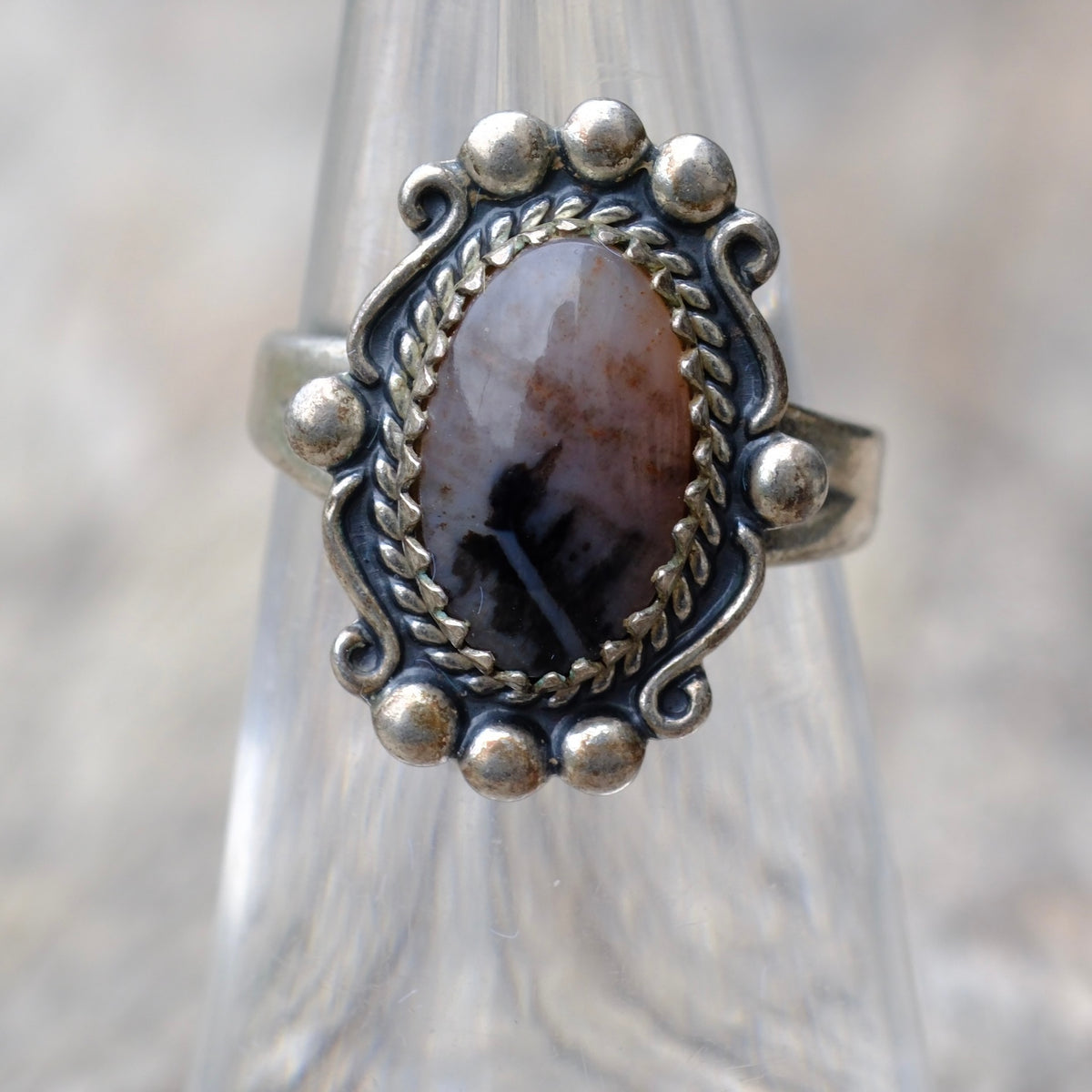 Vintage Sterling Petrified Wood Ring 5.5