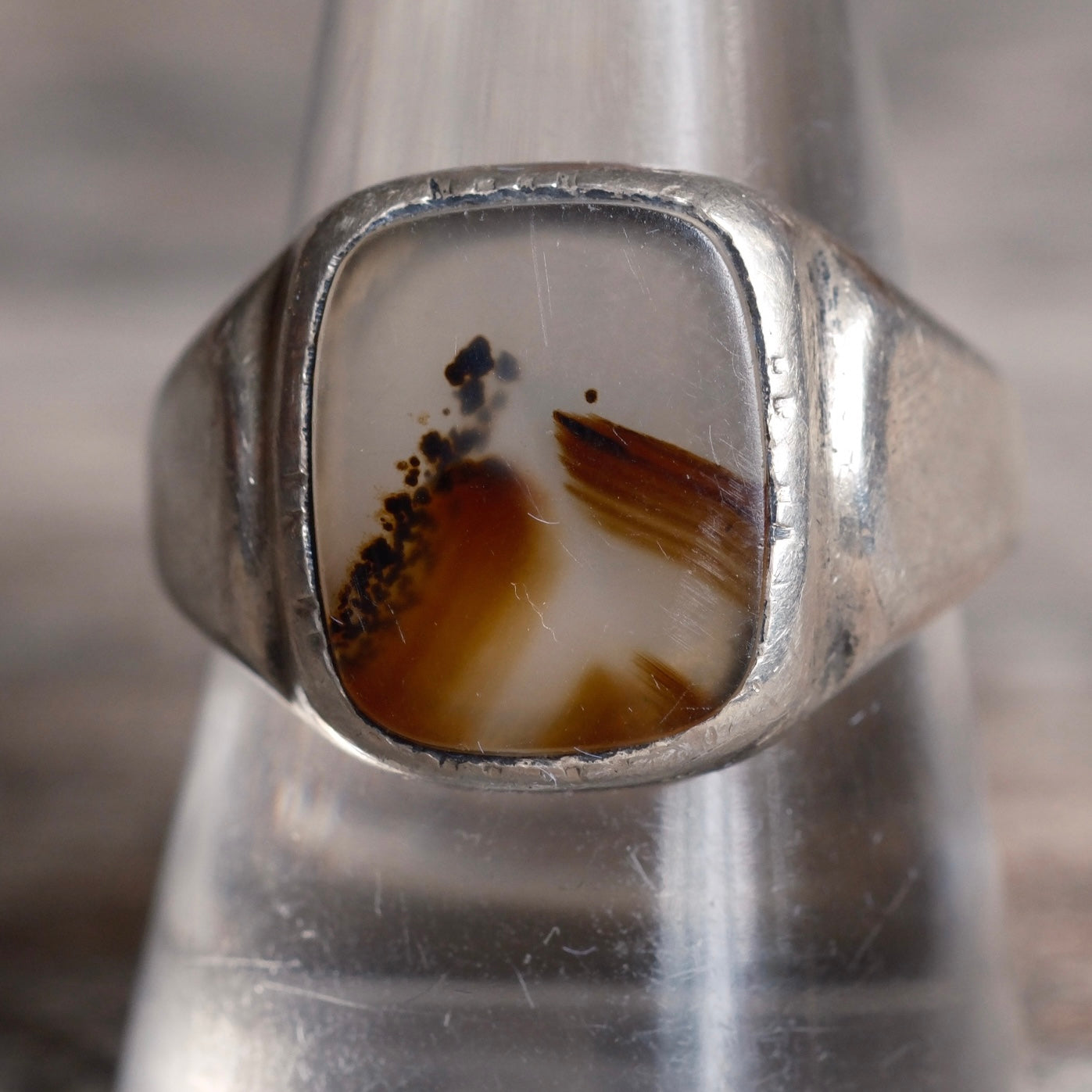 Vintage Sterling Agate Signet Ring 10