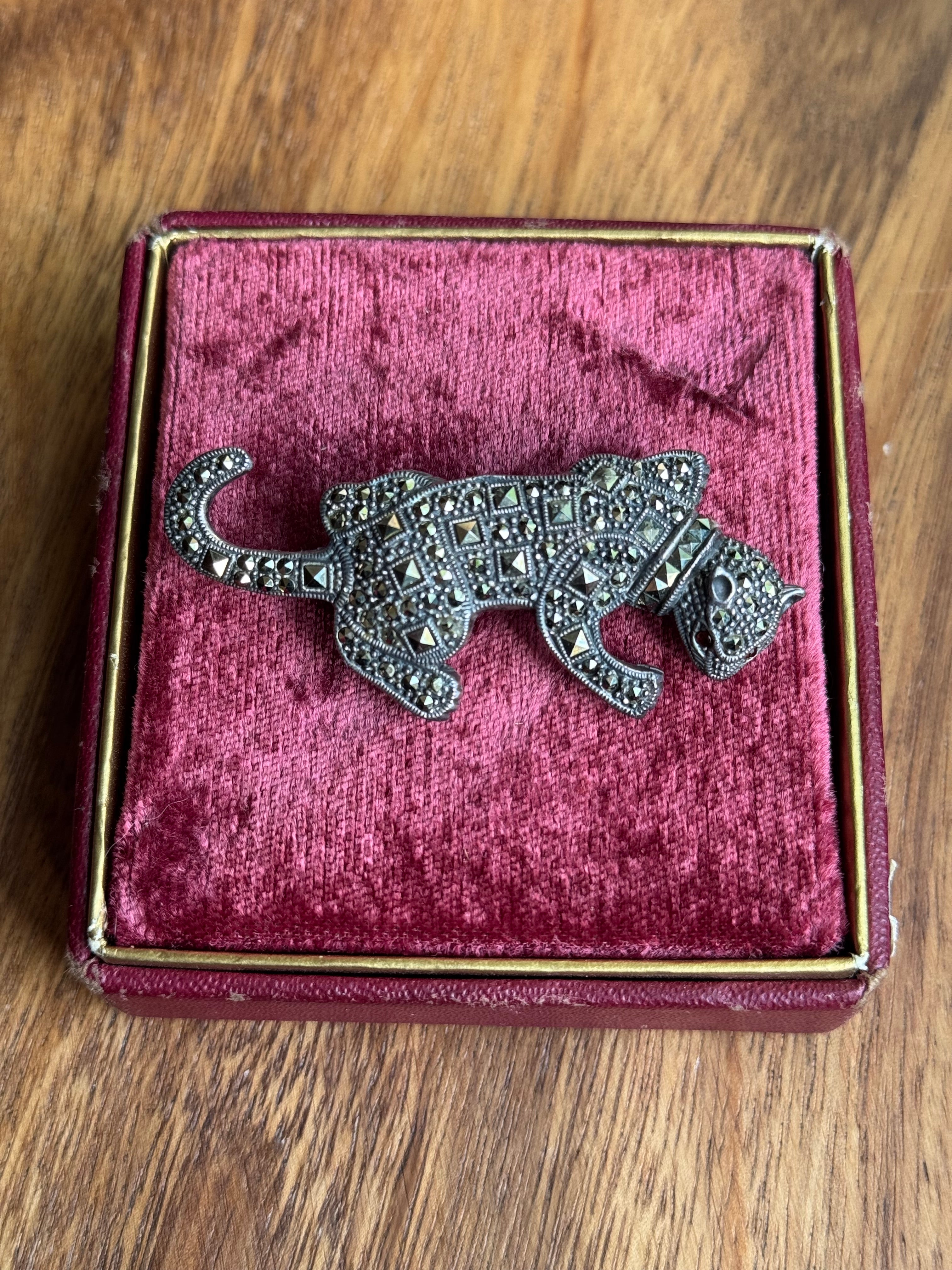 Vintage Sterling Silver Marcasite Panther Pin