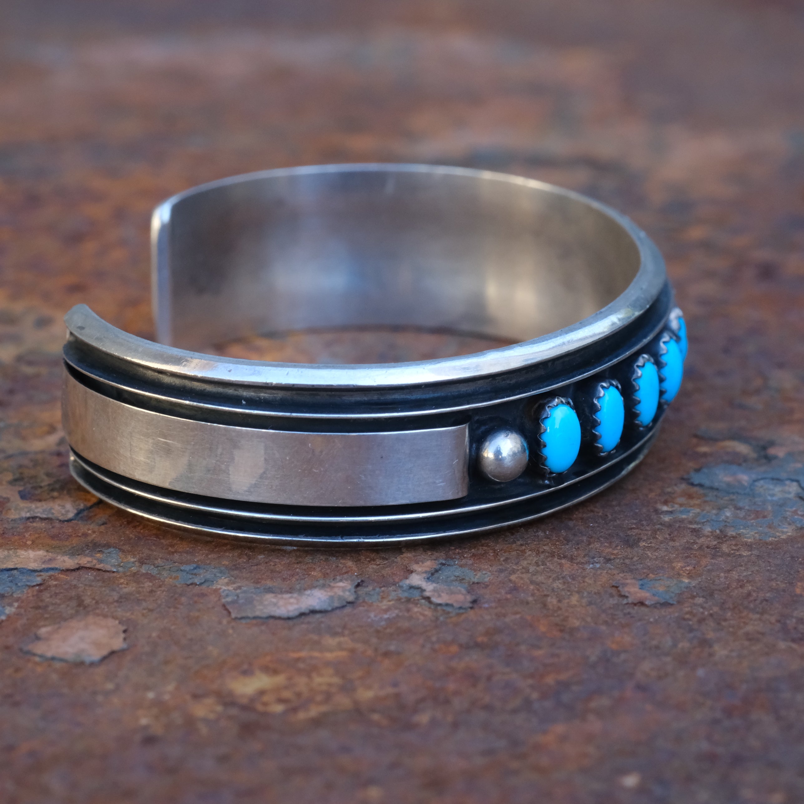 Vintage Sterling 8-Stone Turquoise Cuff Bracelet