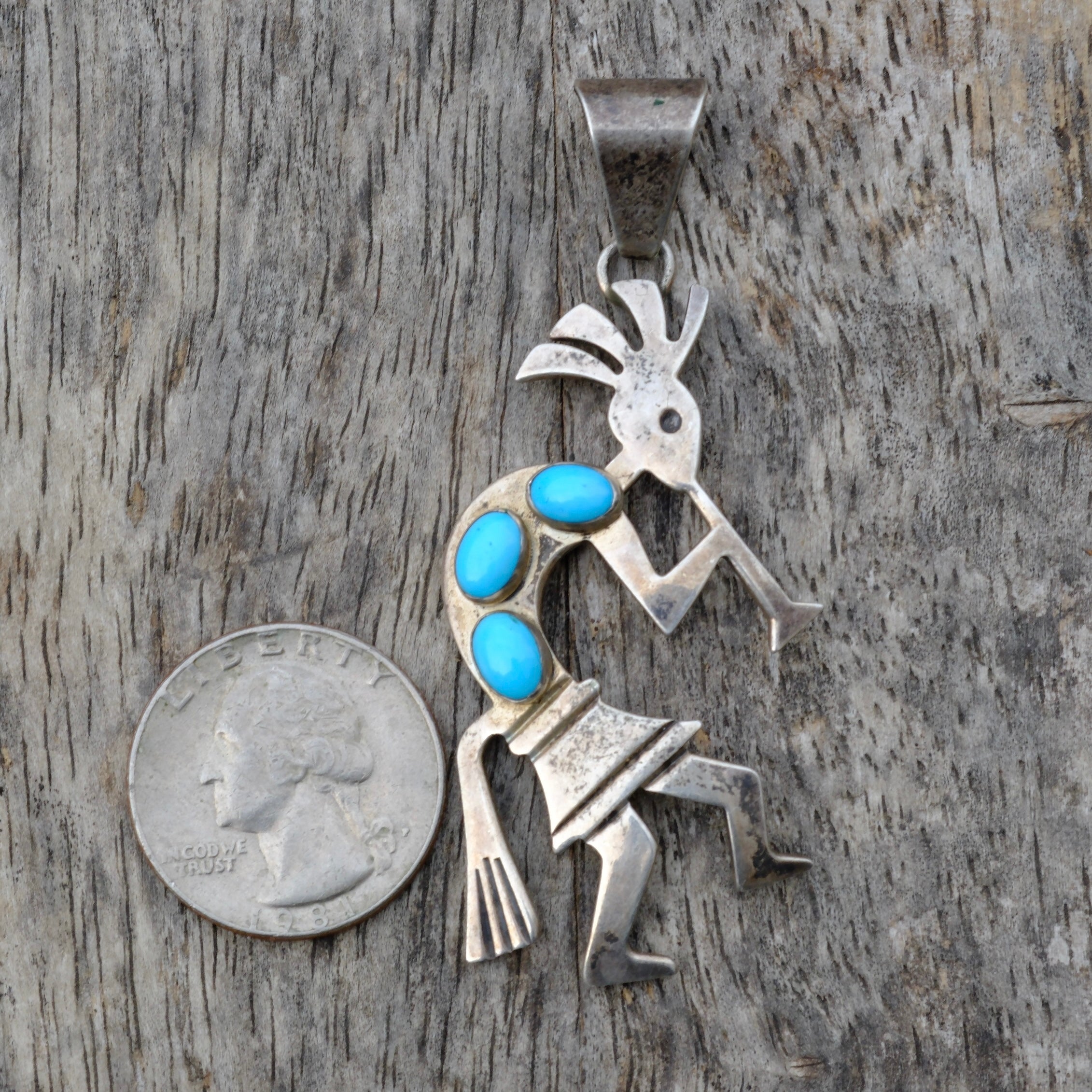 Vintage Sterling Turquoise Kokopelli Pendant