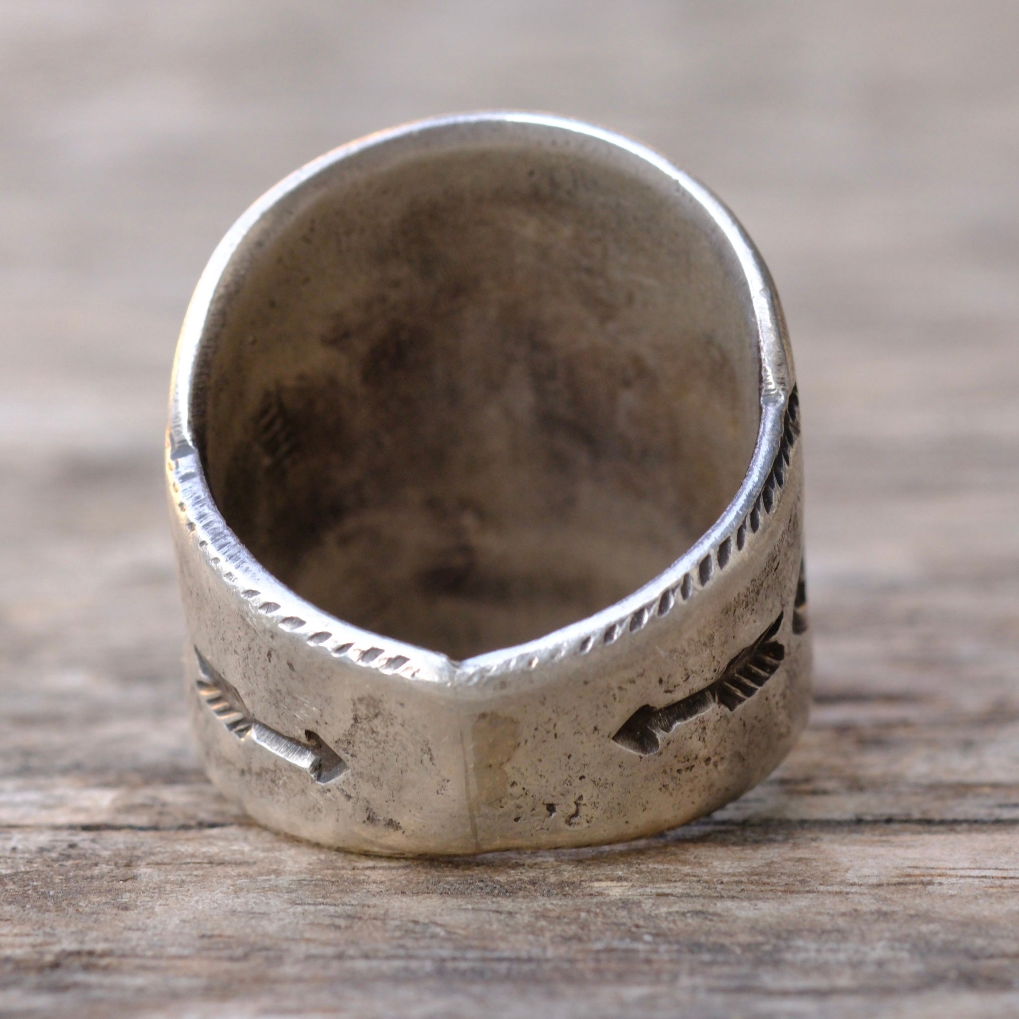 HEAVY Ingot Silver Stamped Thunderbird Cigar Band Ring 10.25