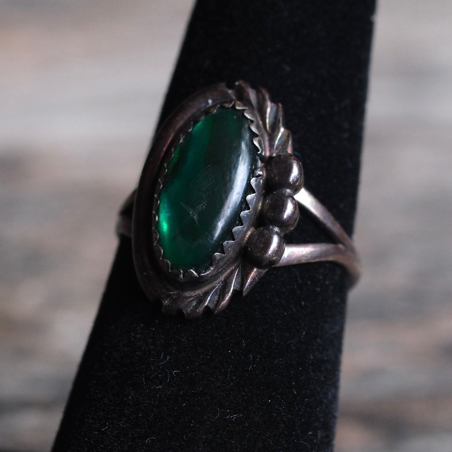 Vintage Sterling Blue Abalone Ring 6.25
