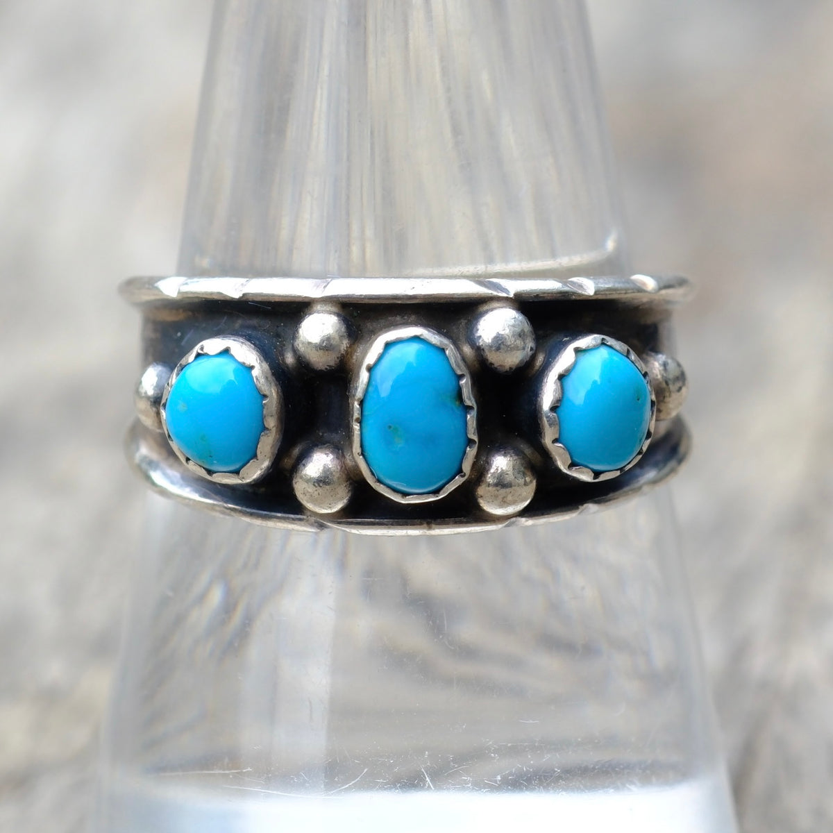 Vintage Sterling 3-Stone Turquoise Ring 9.25