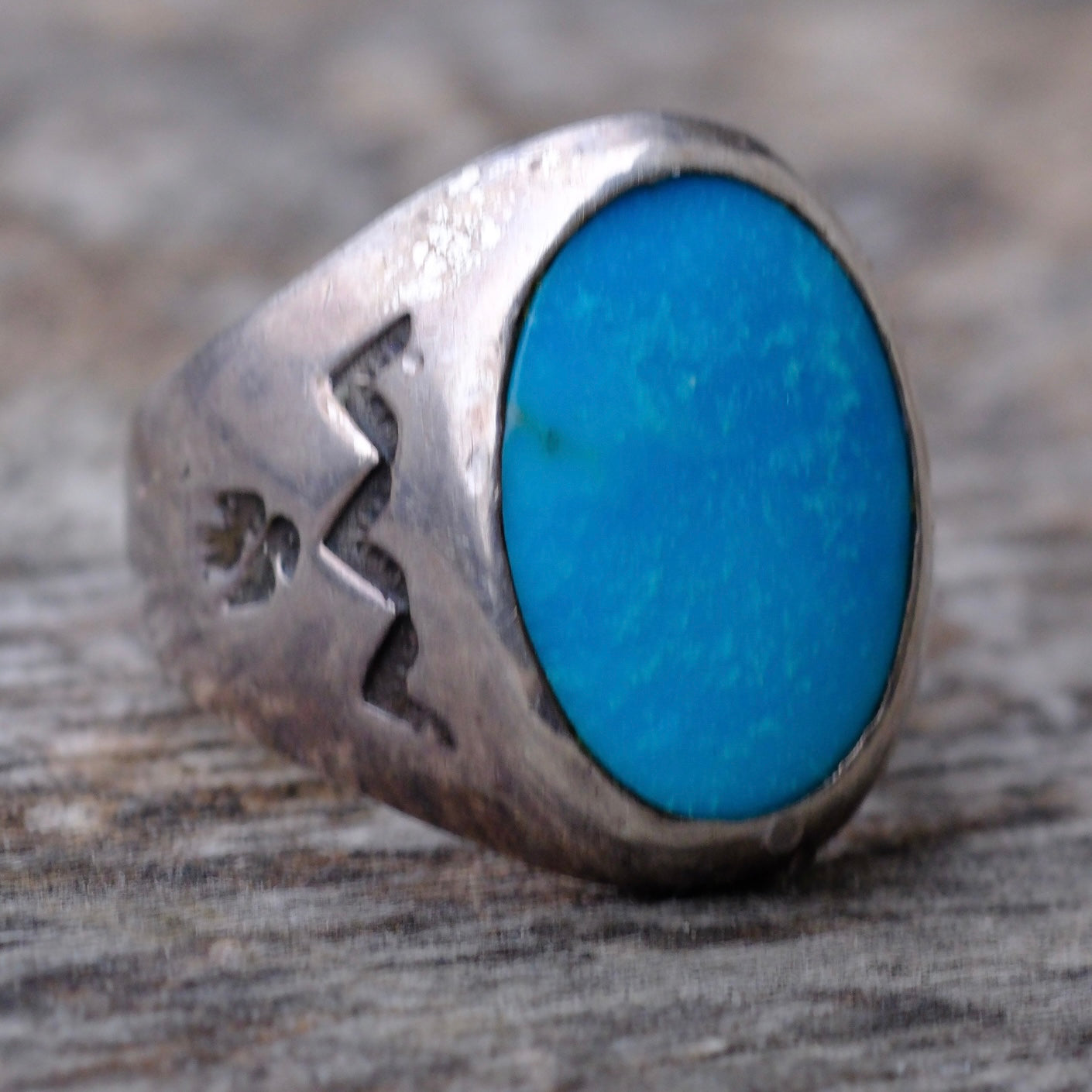 Vintage Sterling Turquoise Thunderbird Ring 7.75