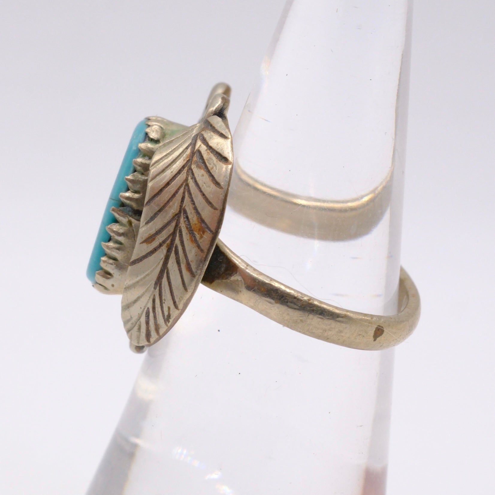 Vintage Sterling Turquoise Feather Ring 5.5