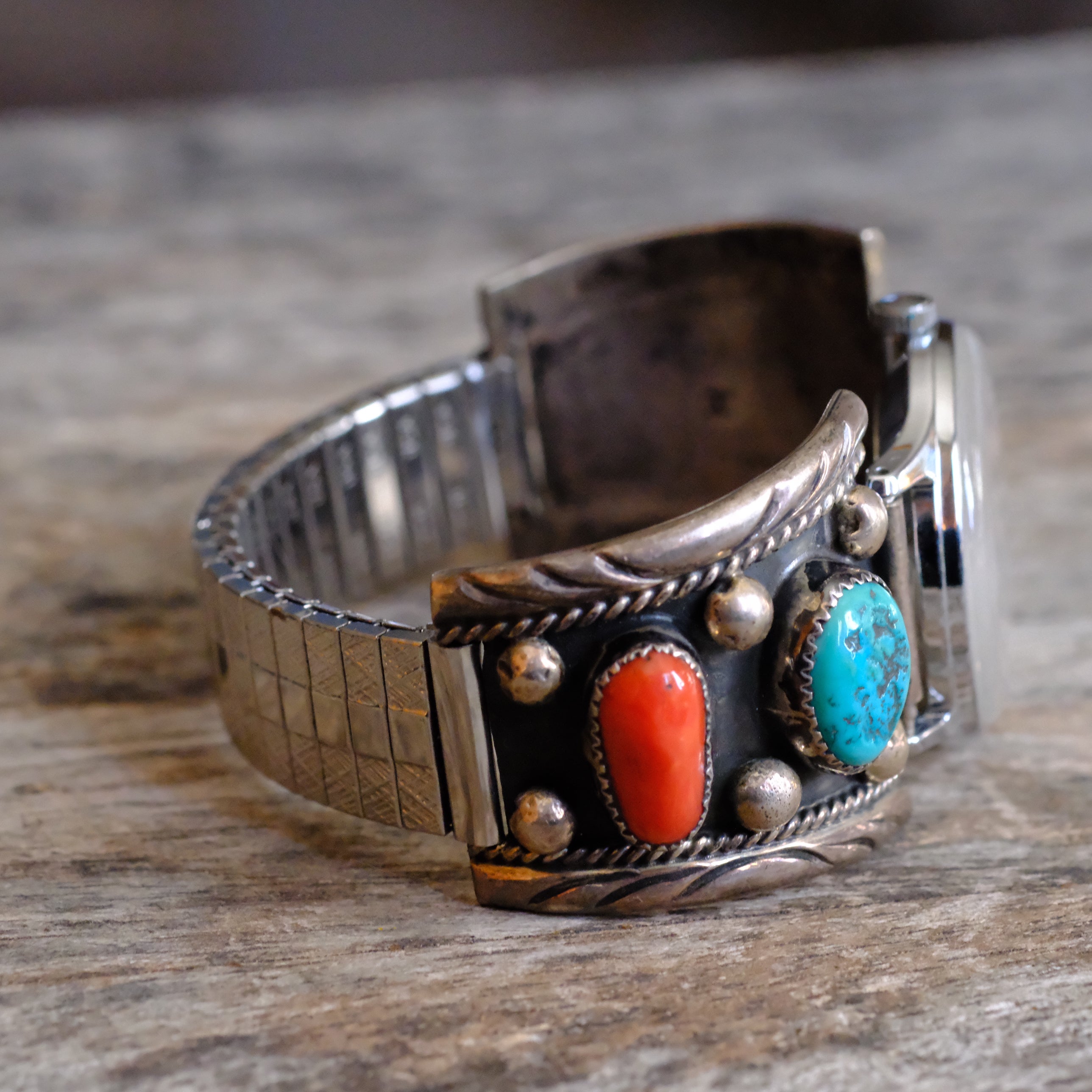 Vintage Sterling Turquoise and Coral Watch