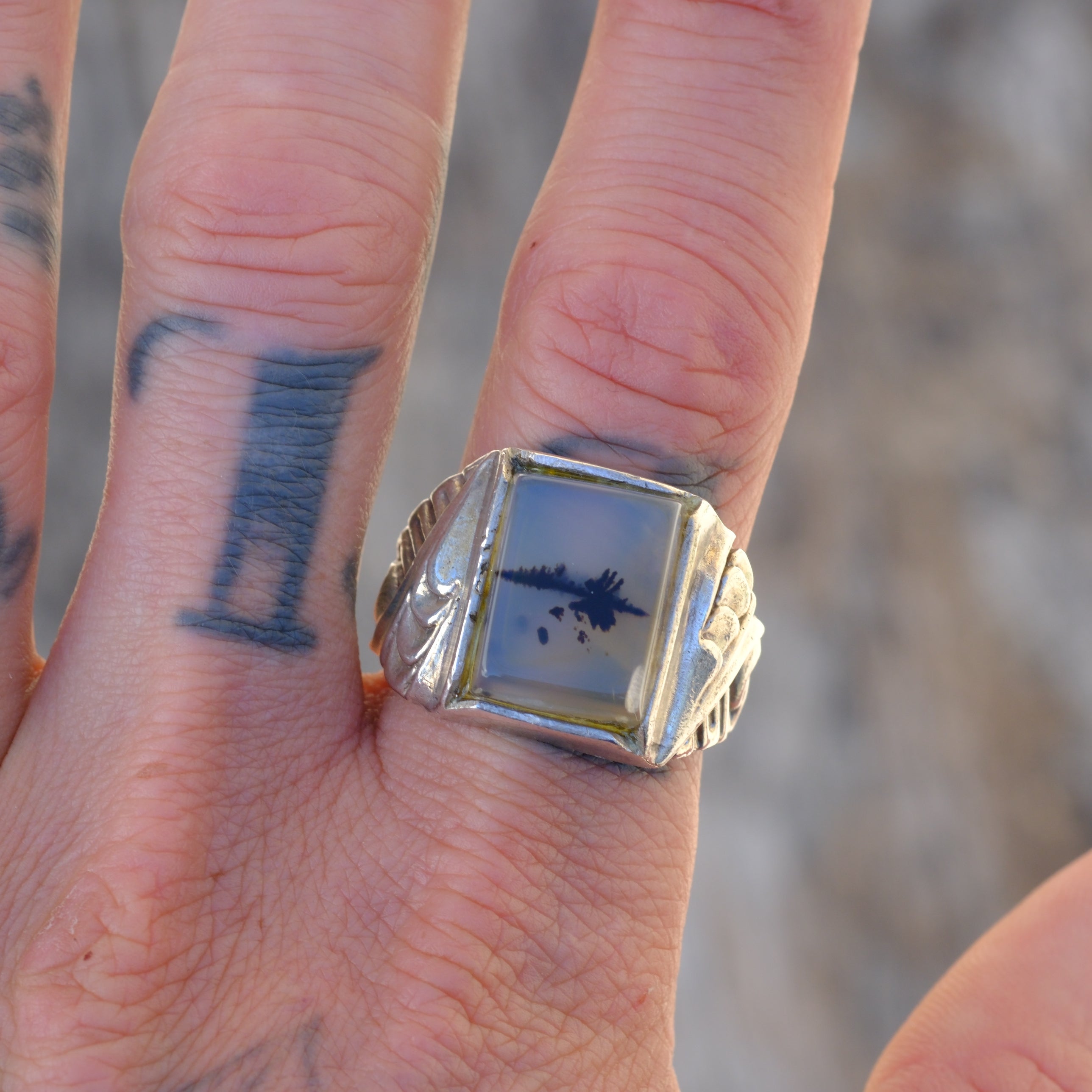 Vintage Sterling Agate Signet Ring 12.25