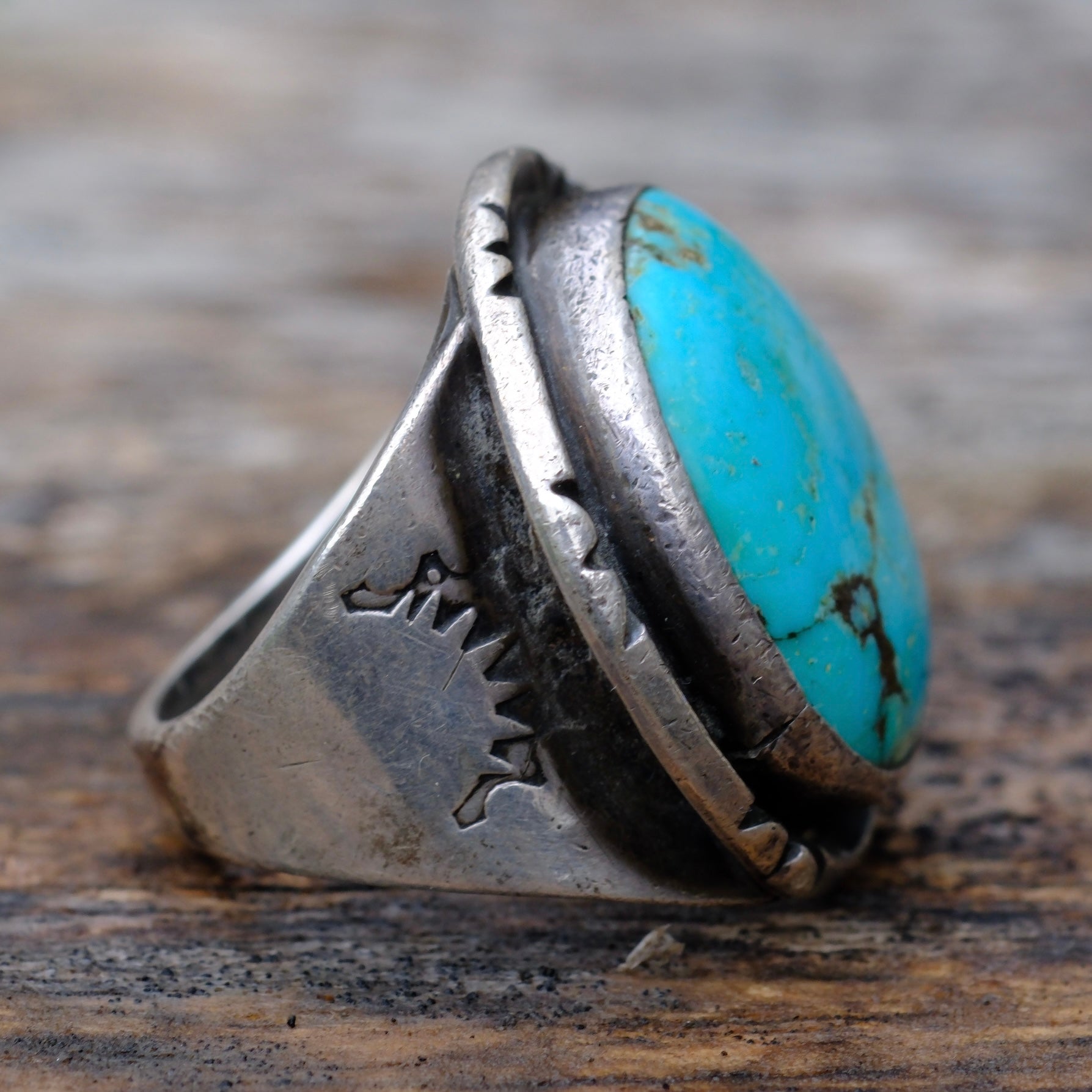 1960's Vintage Sterling Turquoise Stamped Band Ring 9