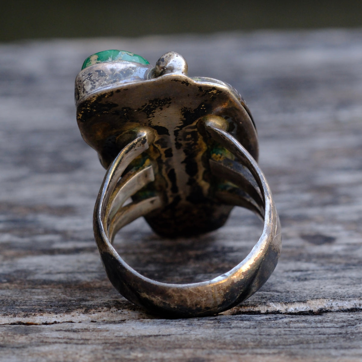 Vintage Sterling Turquoise and Coral Feather Ring 5.5