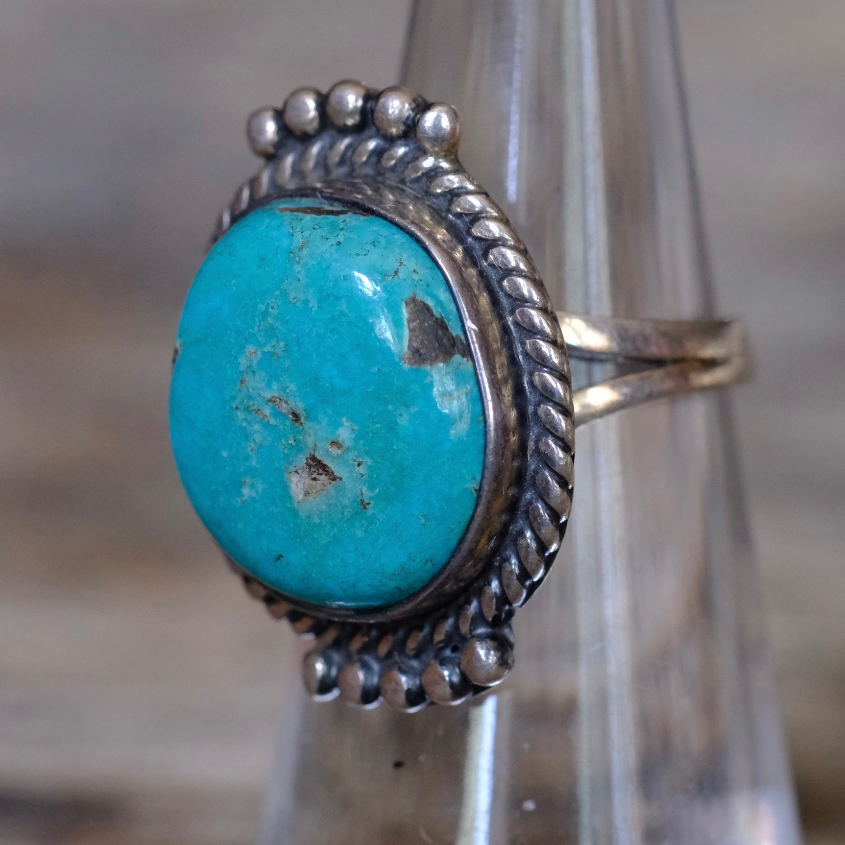 Vintage Sterling Turquoise Roper Ring 5.25