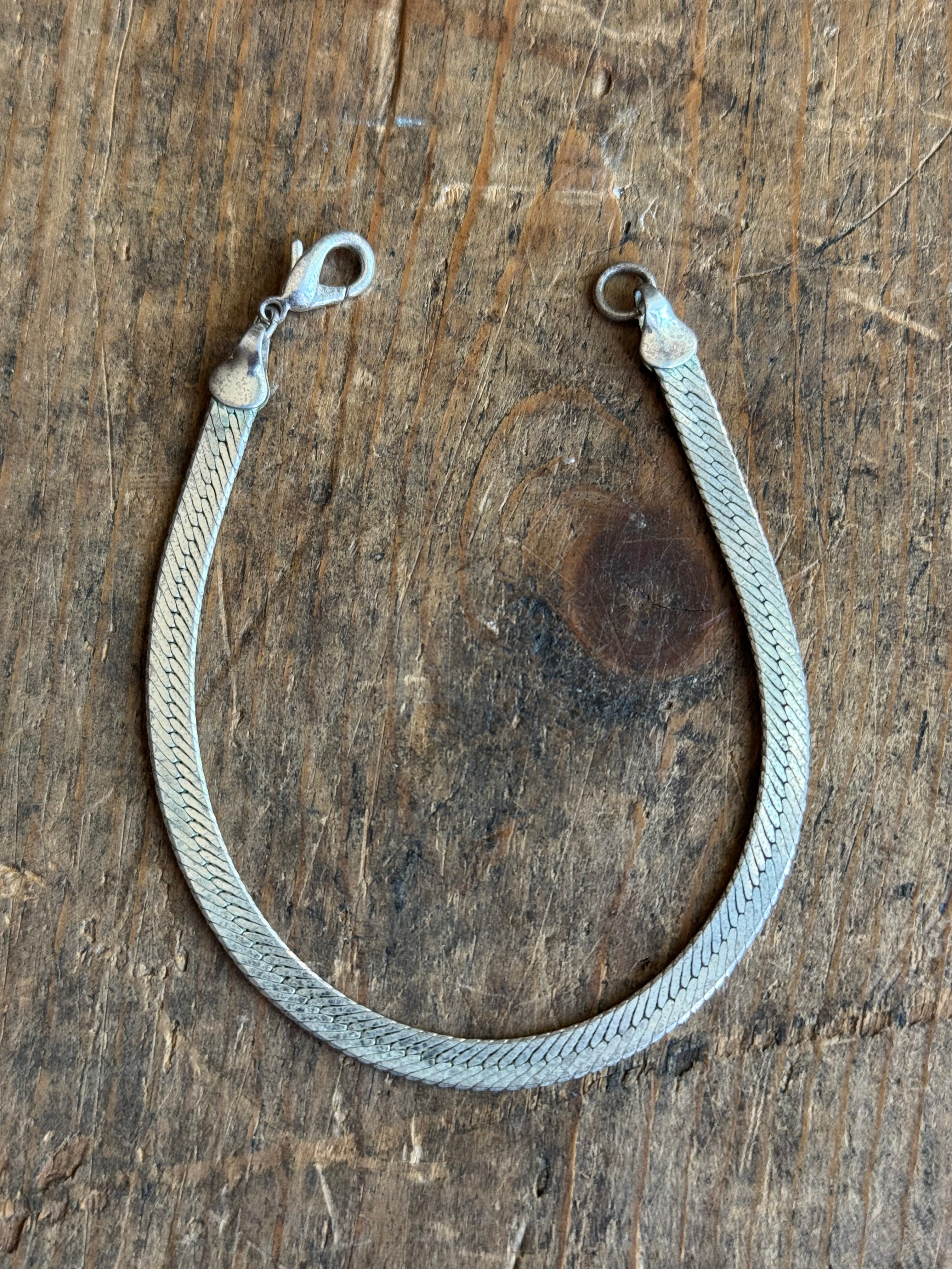 Vintage Sterling Silver Herringbone Chain Bracelet 7.5"