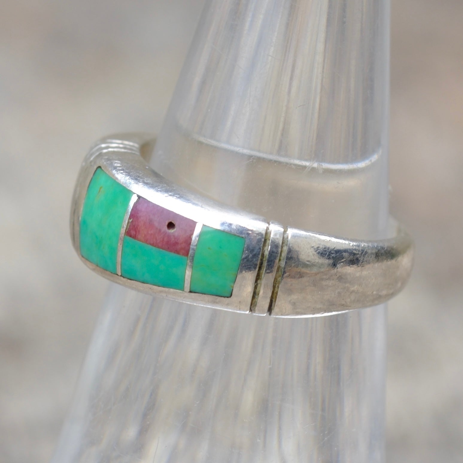 Vintage Sterling Mulitstone Inlay Band Ring 5.75