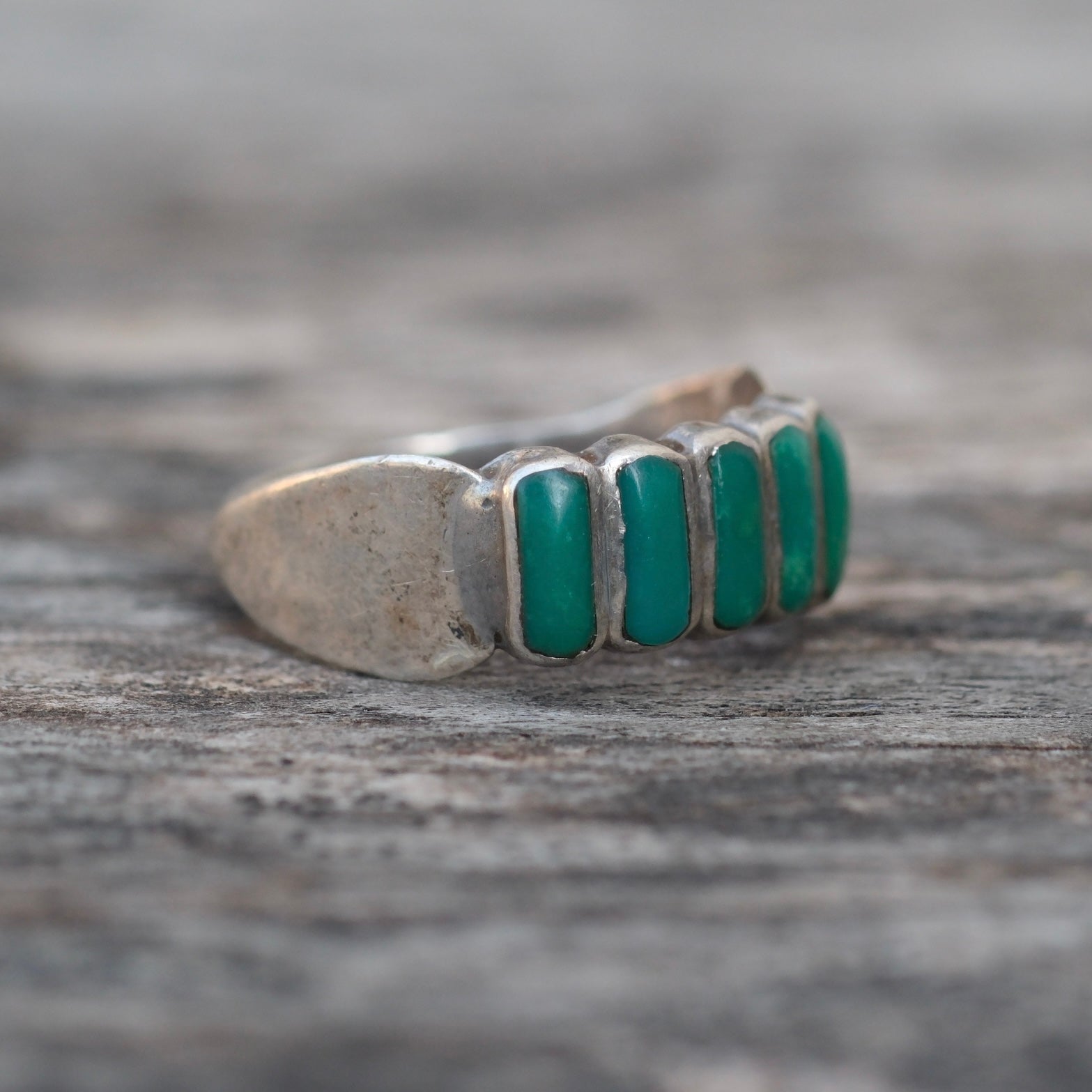 Vintage Sterling Turquoise Inlay Band Ring 5.25