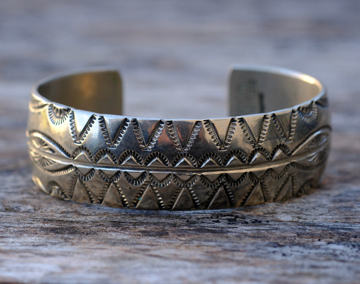 Vintage Sterling Silver Stamped Wide Cuff Bracelet