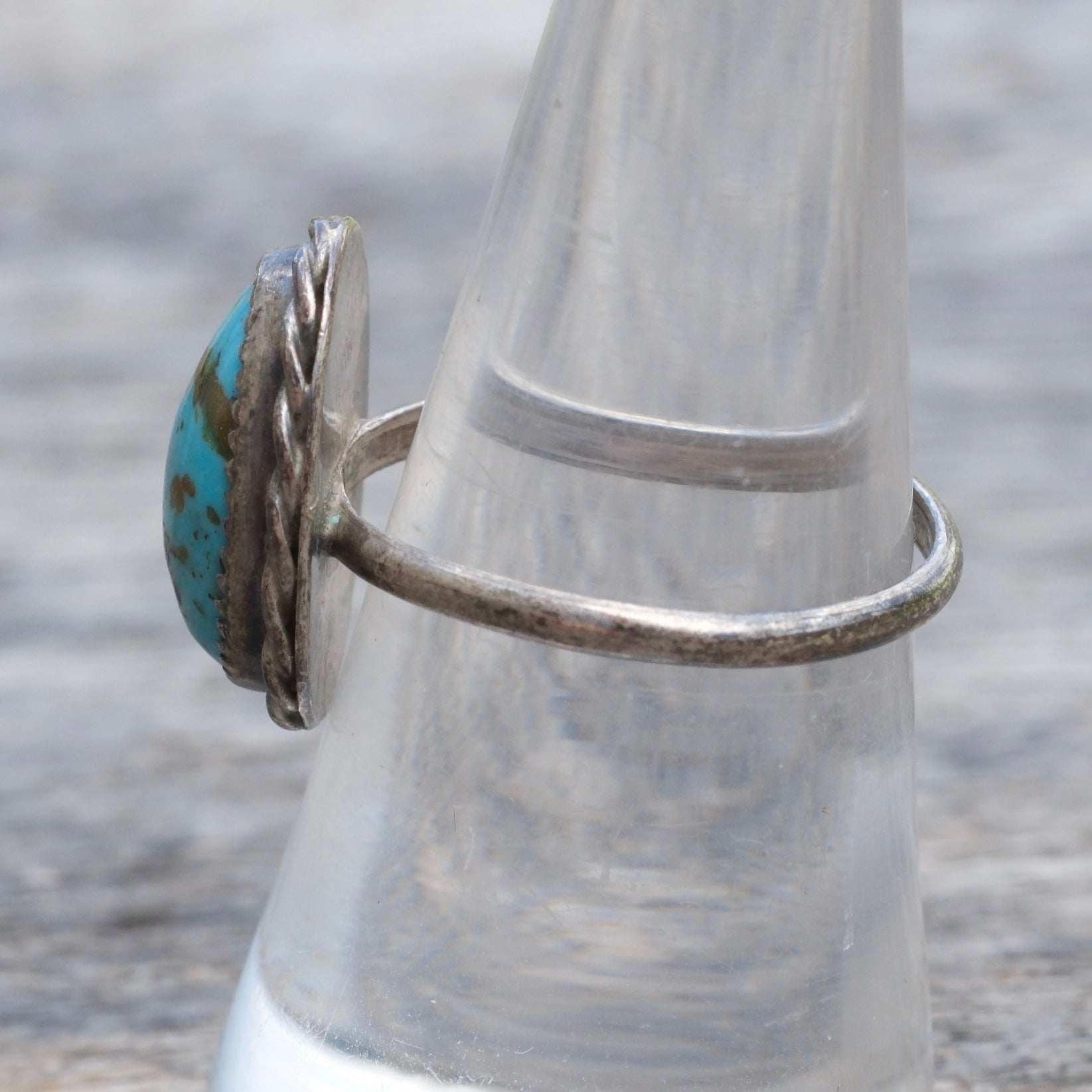 Vintage Sterling Turquoise Roper Ring 7