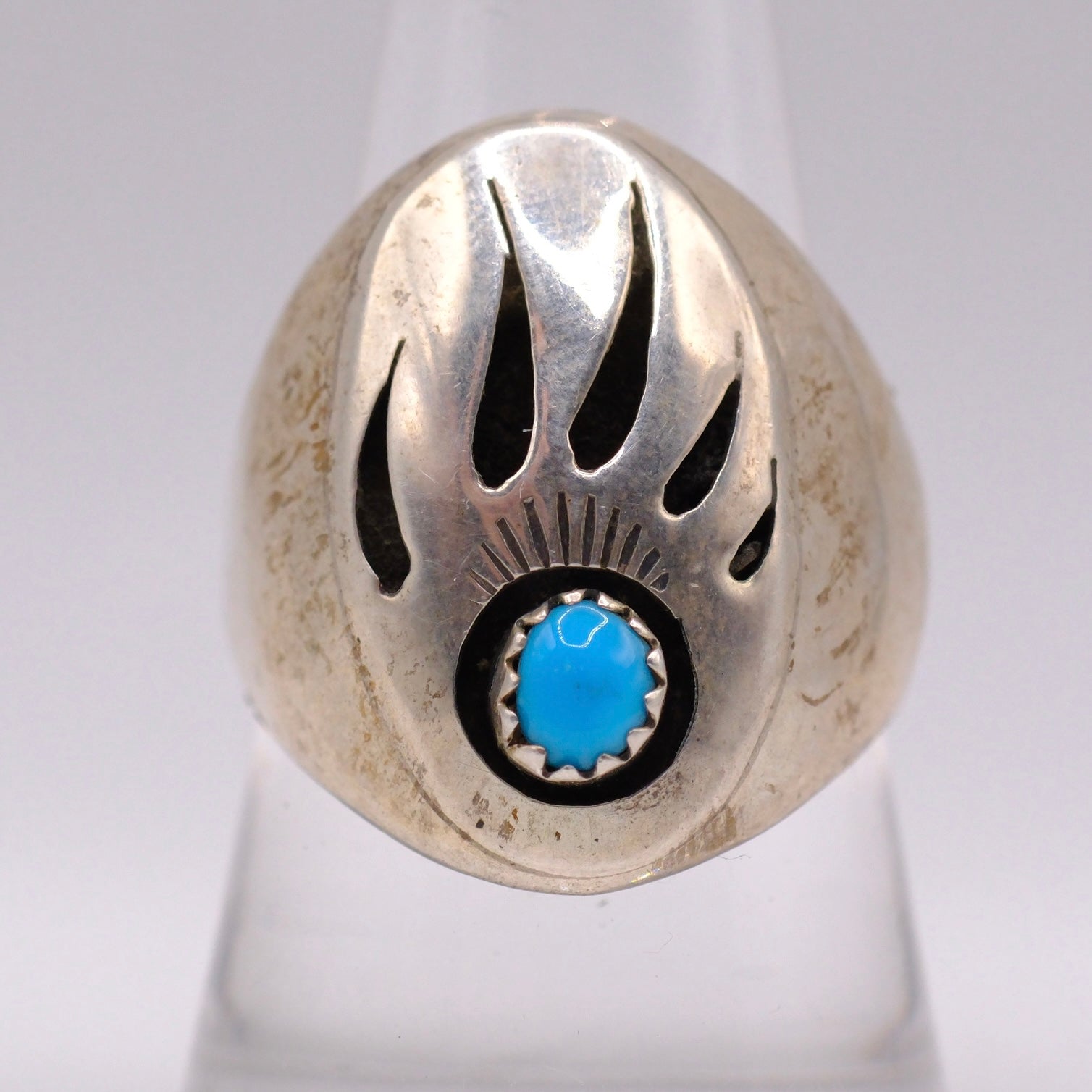 Vintage Sterling Turquoise Bear Paw Ring 9