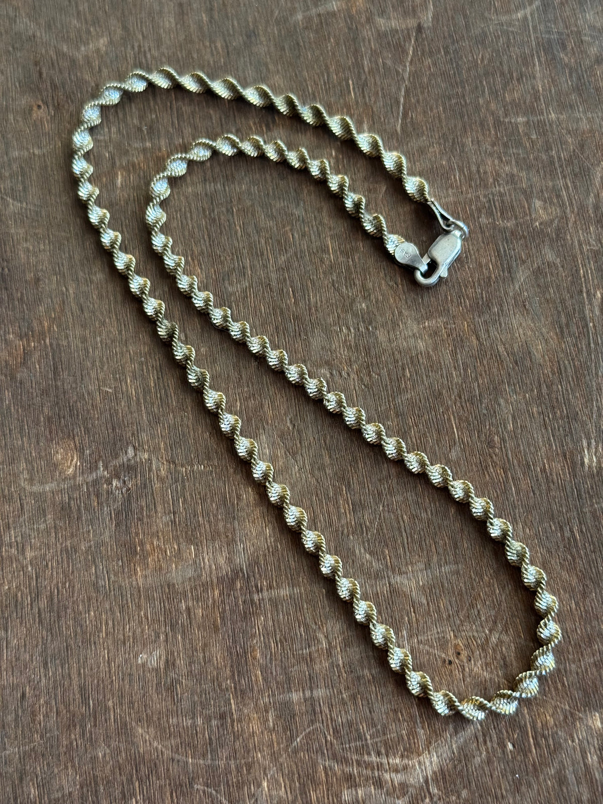 Vintage Sterling Silver 16” Two-Tone Twist Herringbone Chain