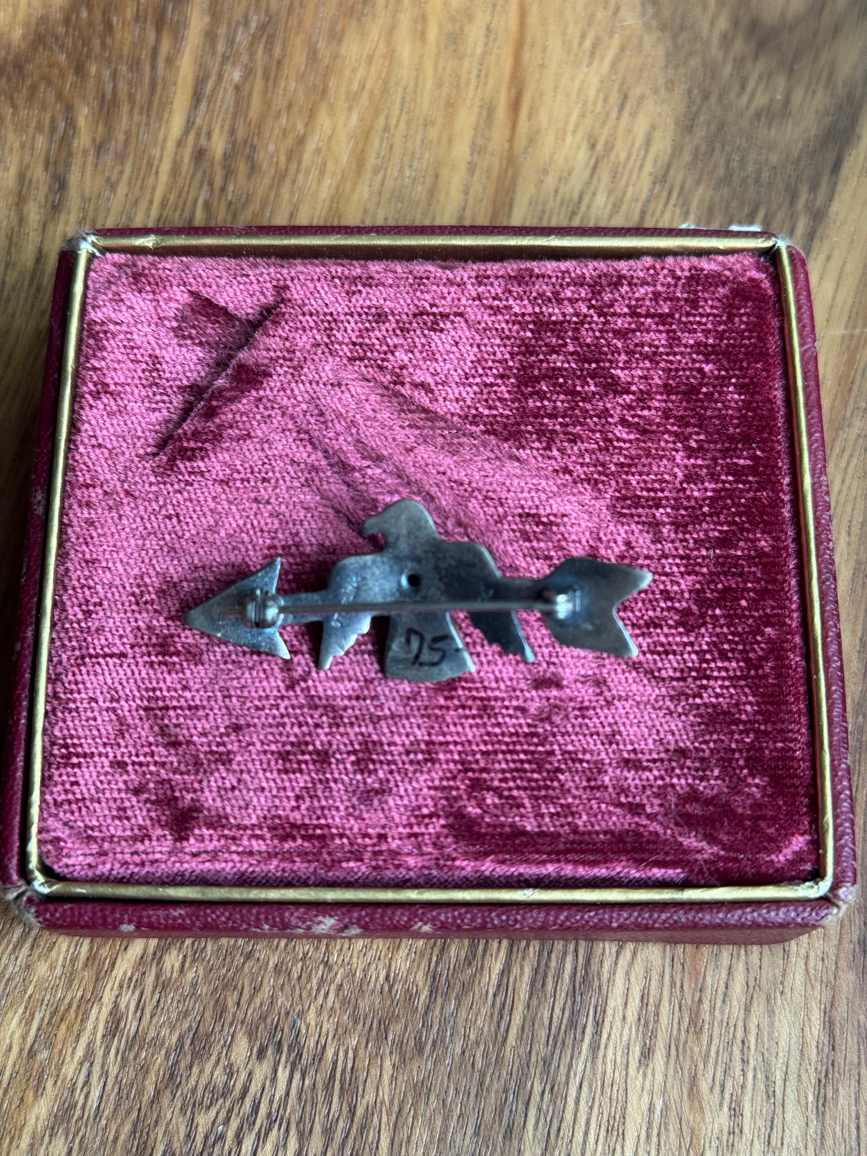 Vintage Sterling Silver Turquoise Thunderbird Arrow Pin
