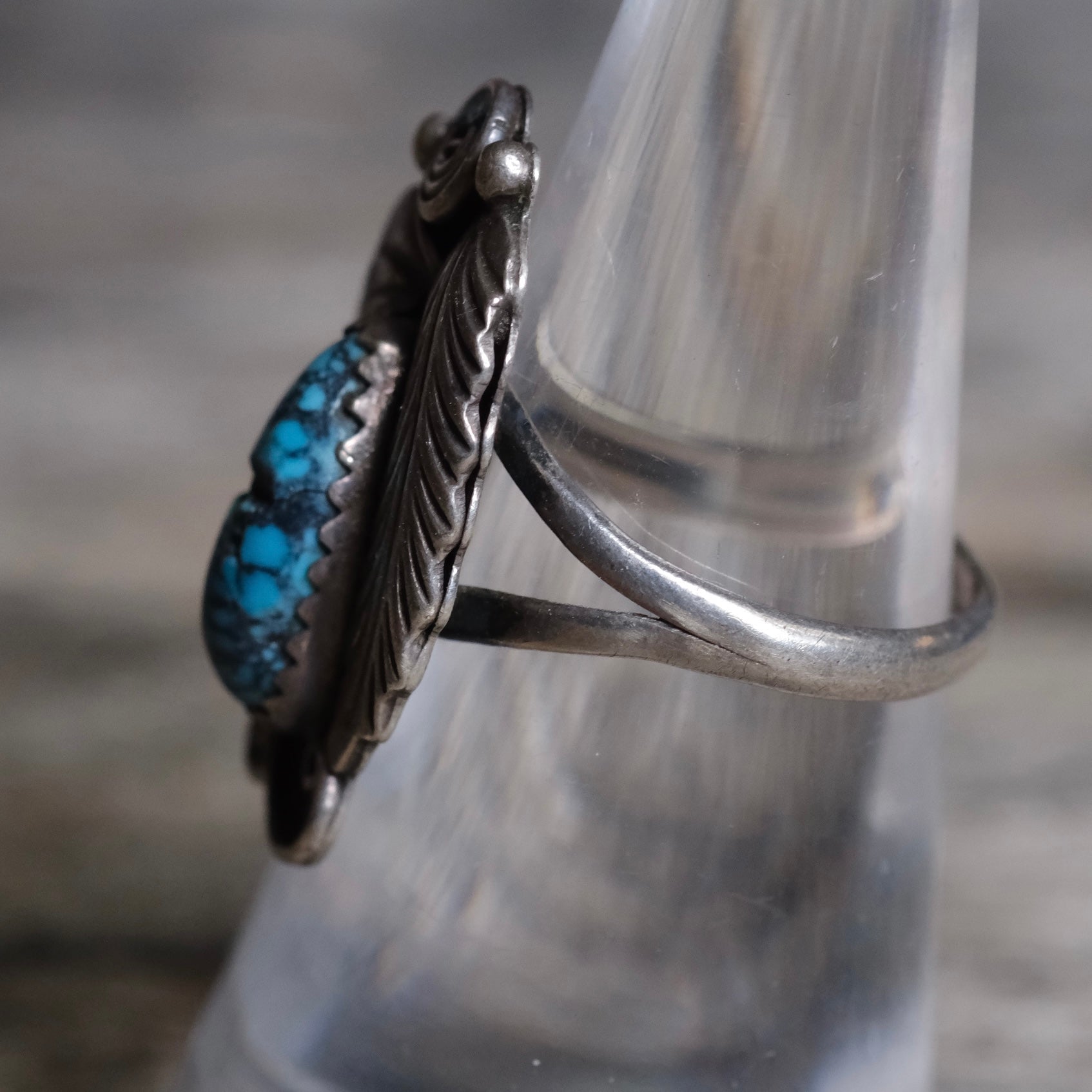 Vintage STerling Turquoise Feather Ring 6.75