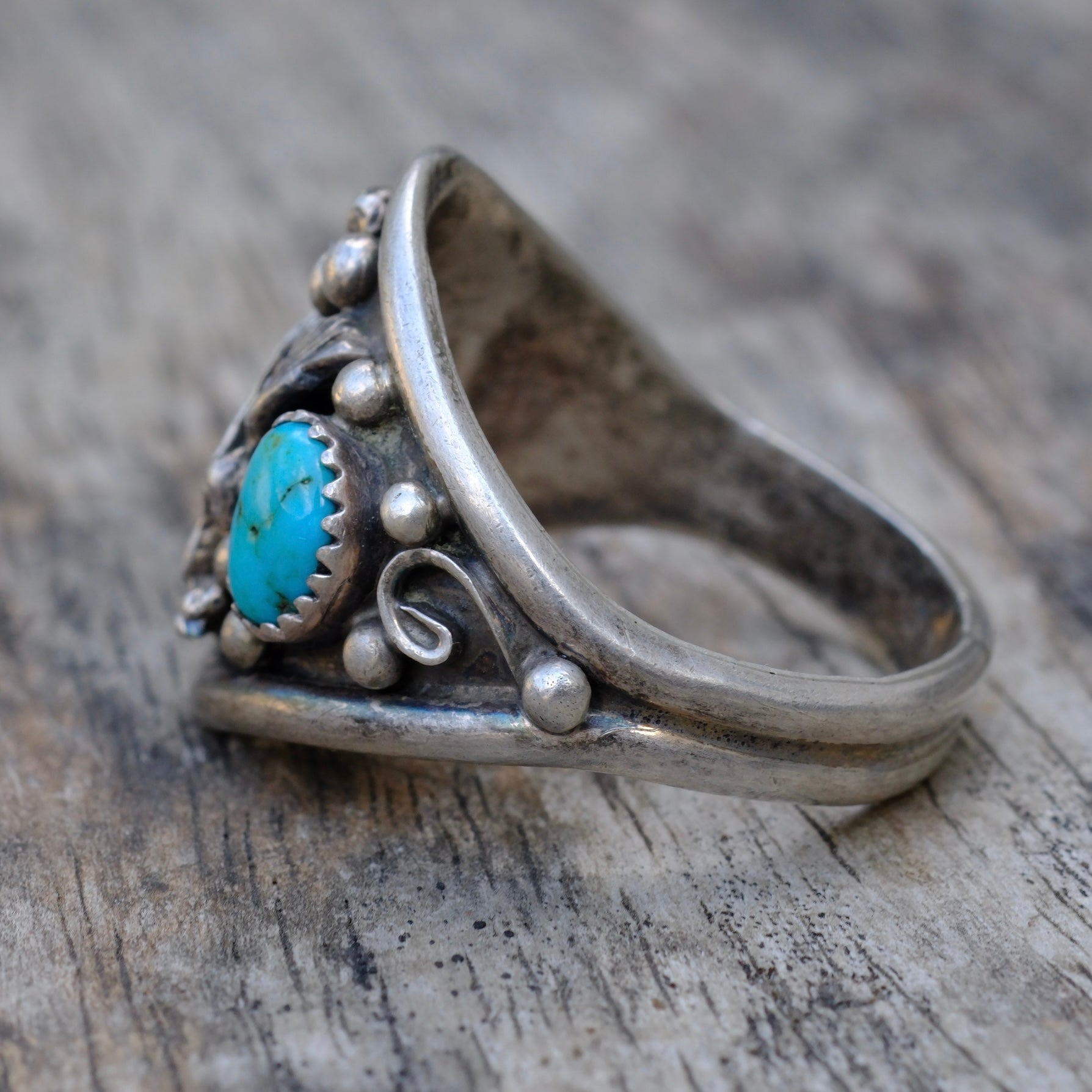 Vintage Sterling Turquoise and Coral Eagle Ring 14.5