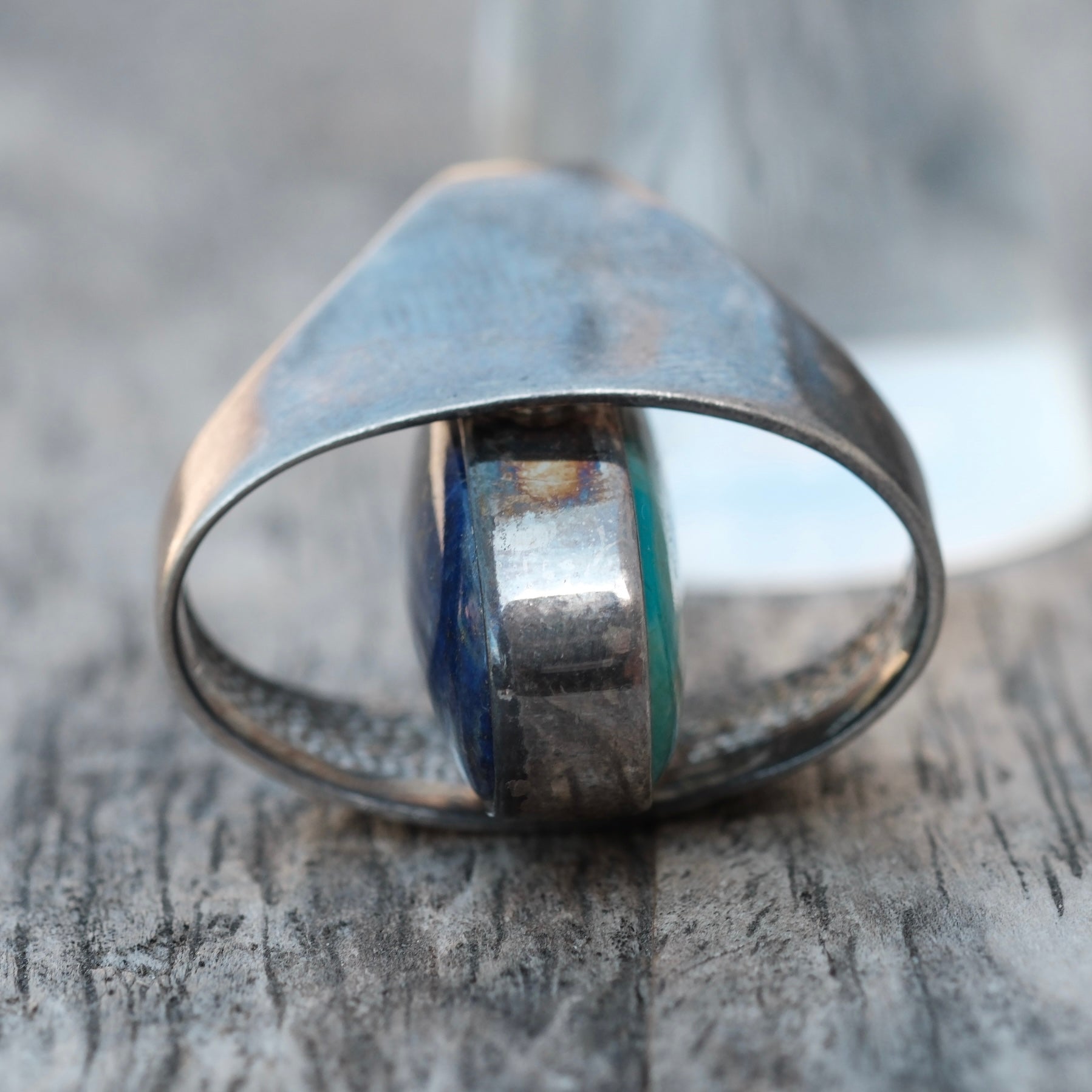 Vintage Sterling Turquoise and Lapis Reversible Ring 5.5