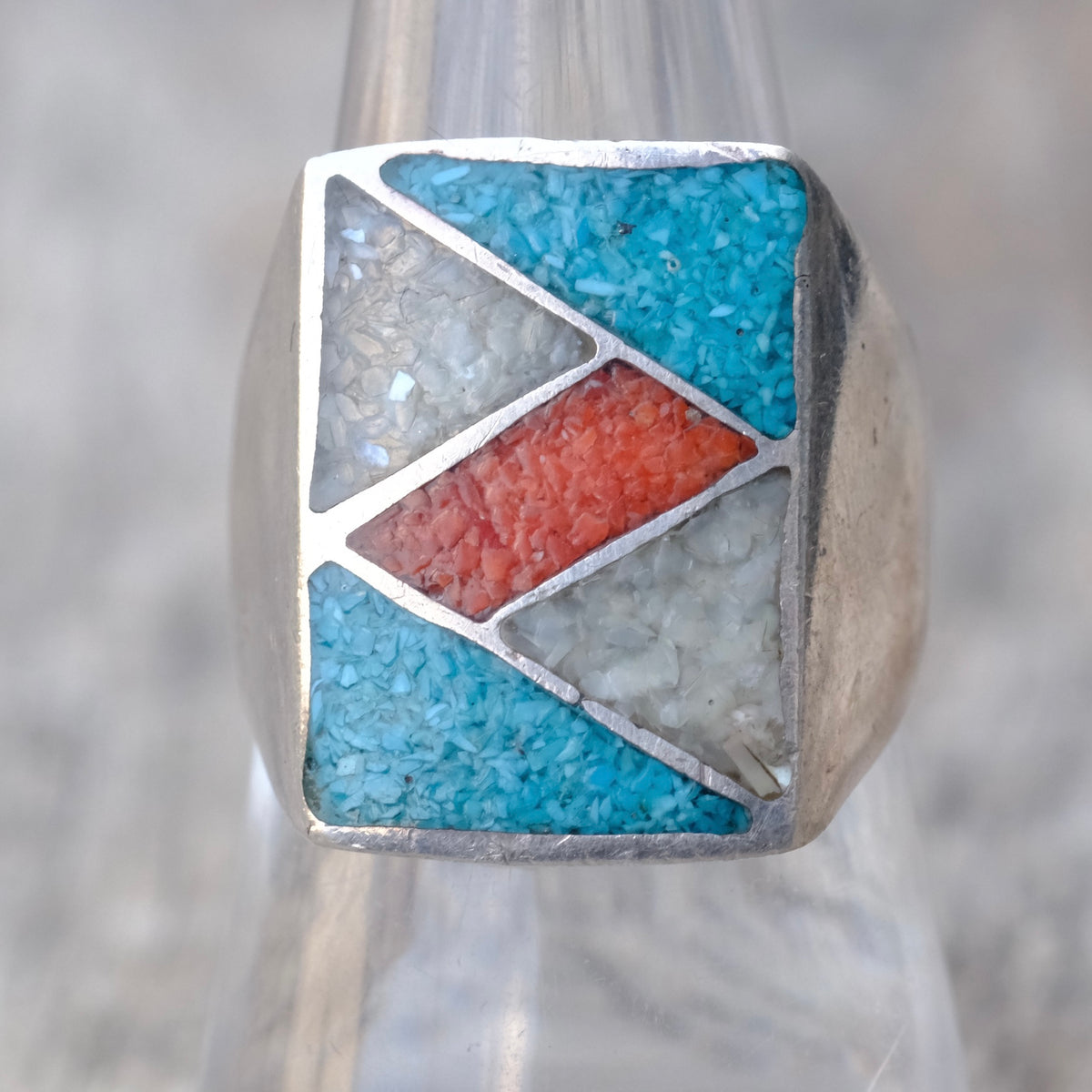 Vintage Sterling Multistone Inlay Ring 8
